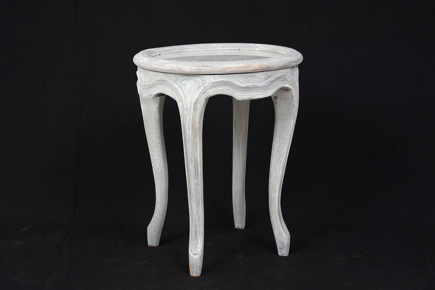 Carved Pair of Provincial-Style Painted Garden Stools