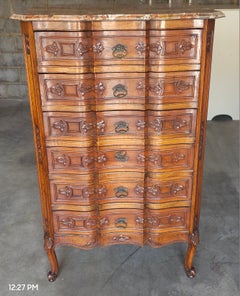 Provincial Style Walnut And Breche D’Alep Marble Top Chest Of Drawers