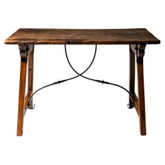 Provincial Table with Iron Stretcher, probably Spain, 19th Century