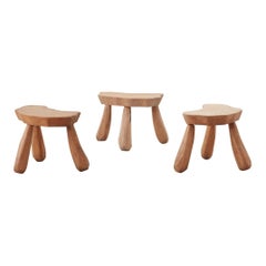 Vintage Provincial Wooden Stools/Tables France, Late 20th Century