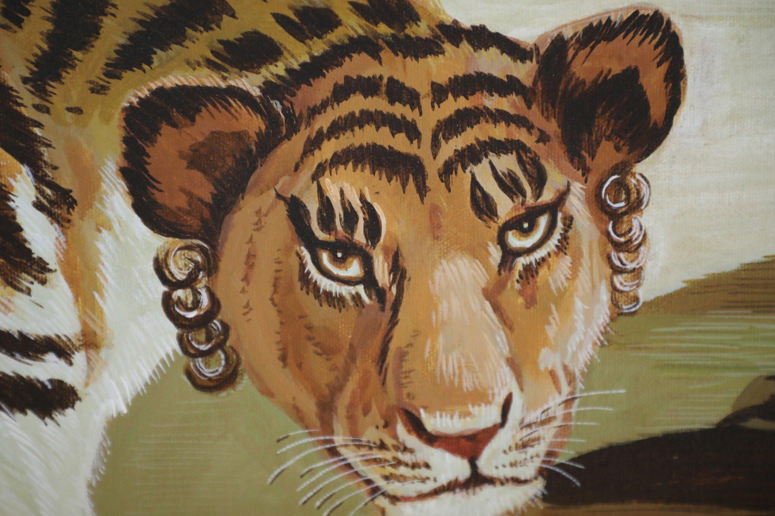 Prowling Lioness Oil Painting on Canvas In Good Condition In New York, NY