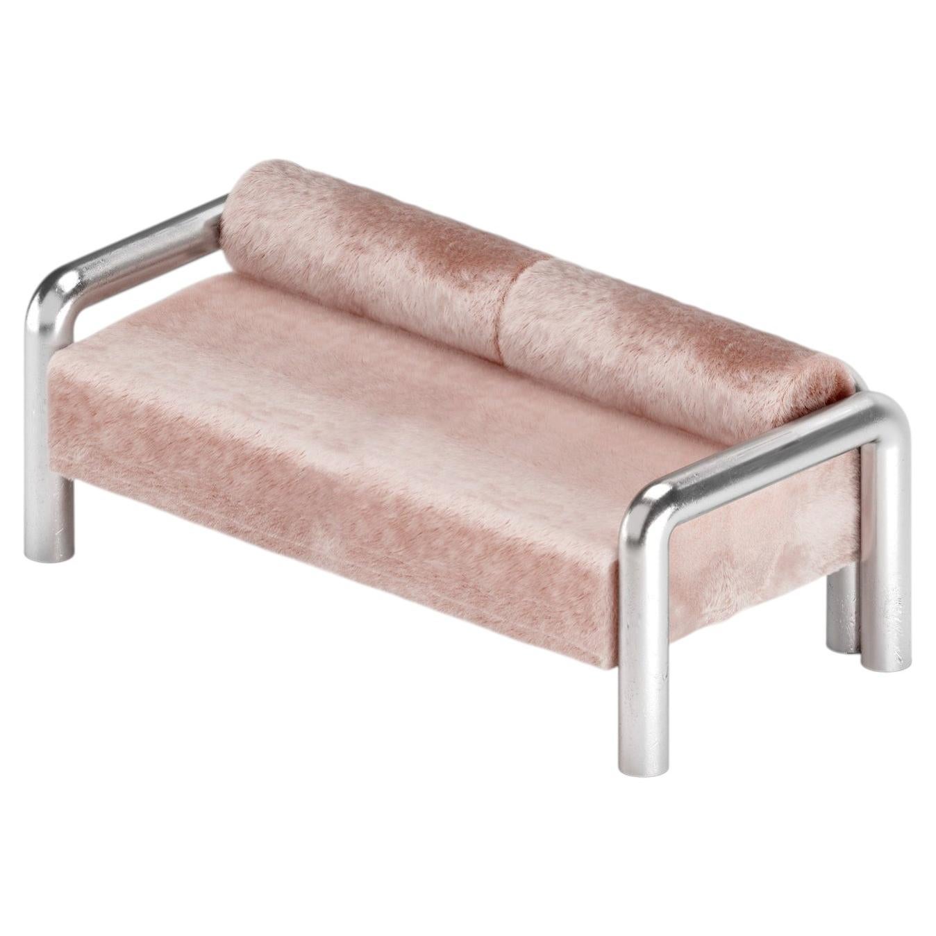 Edelstahl, Lounge-Sofa, Sofa, mit Fell bezogen, modernes Design im Angebot