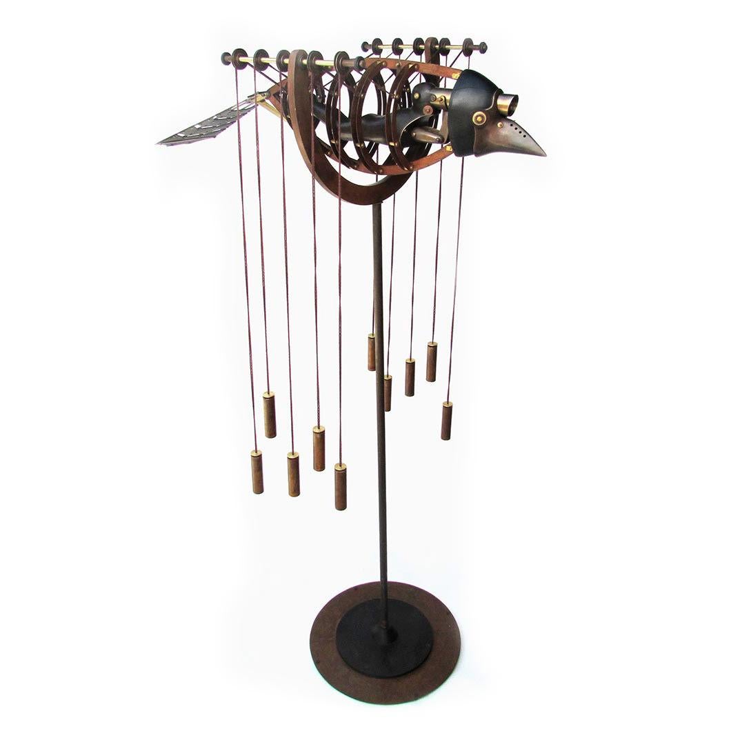 Introducing Proyector, an extraordinary sculpture by the acclaimed artist Pablo Amoedo. This intricate work is a testament to Amoedo’s skill in combining various materials, including iron, bronze, rubber, aluminum, and rope, to create a visually
