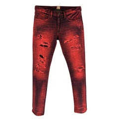 PRPS Größe 32 Rot & Schwarz Distressed Denim Fly Skinny Jeans mit Reißverschluss