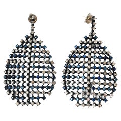 Prudence Earrings in Sapphire, Diamond, and Blackened Silver