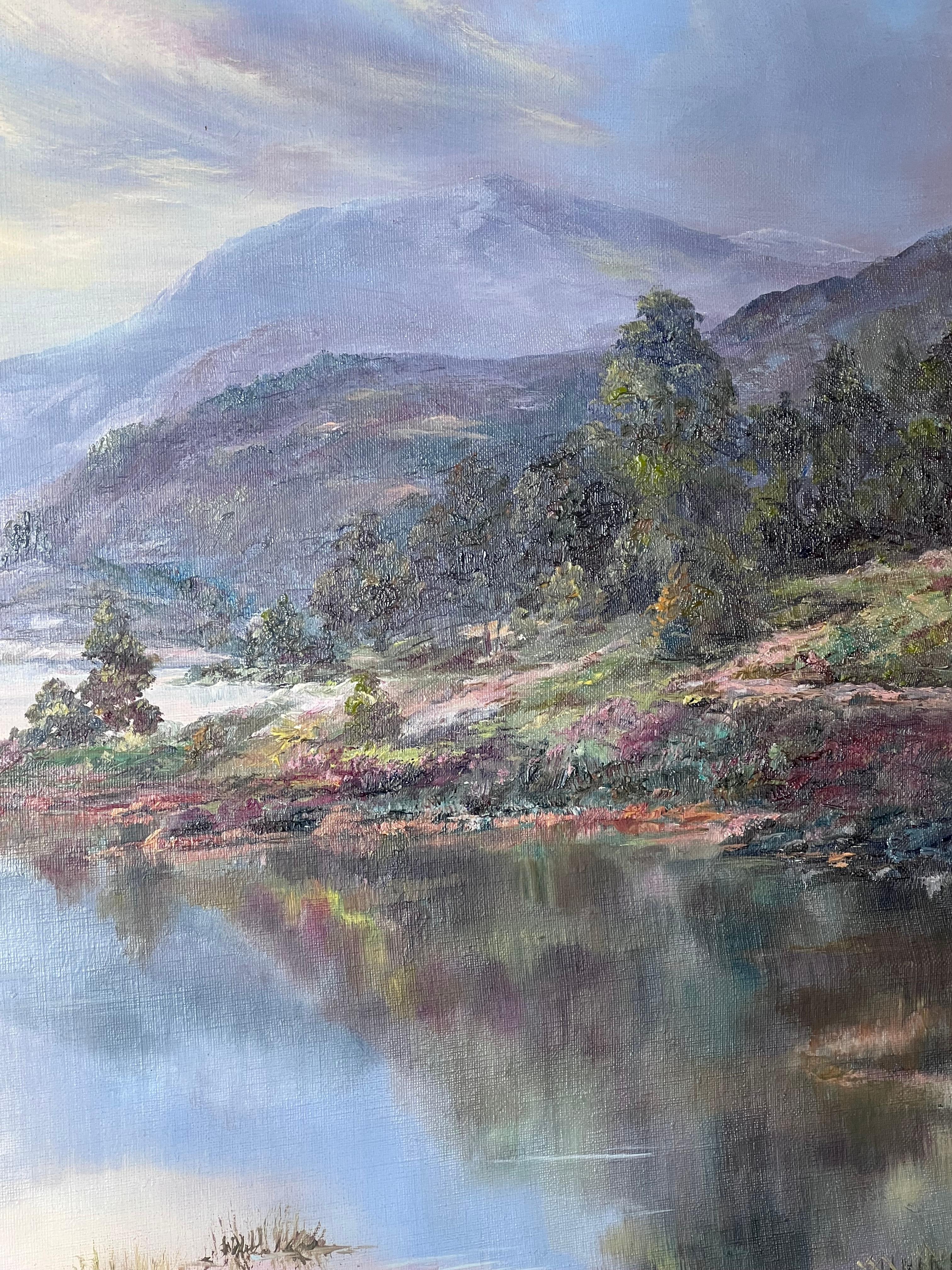 Huge Scottish Loch Landscape Signed Oil Painting British 20th century For Sale 2