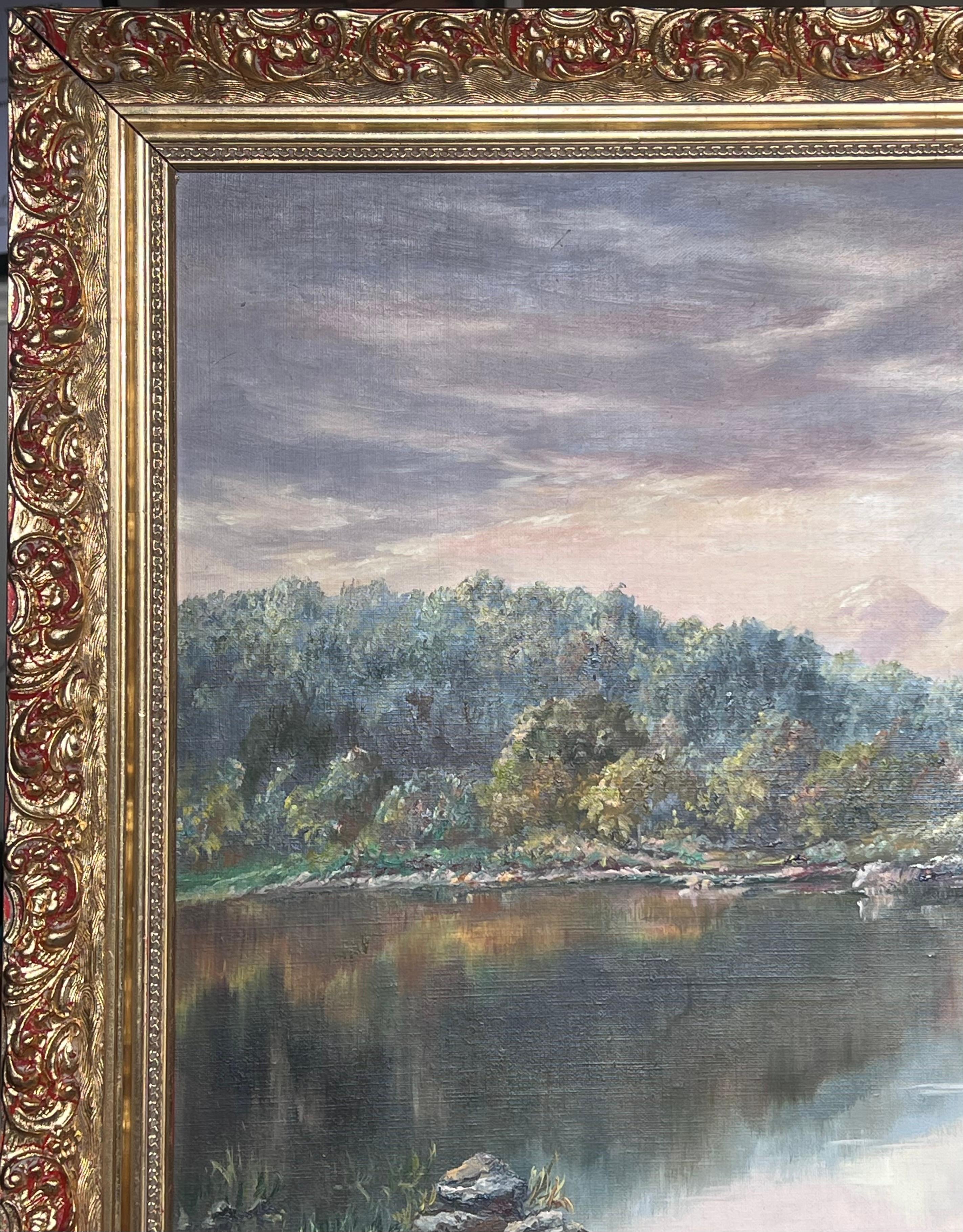 Huge Scottish Loch Landscape Signed Oil Painting British 20th century For Sale 3