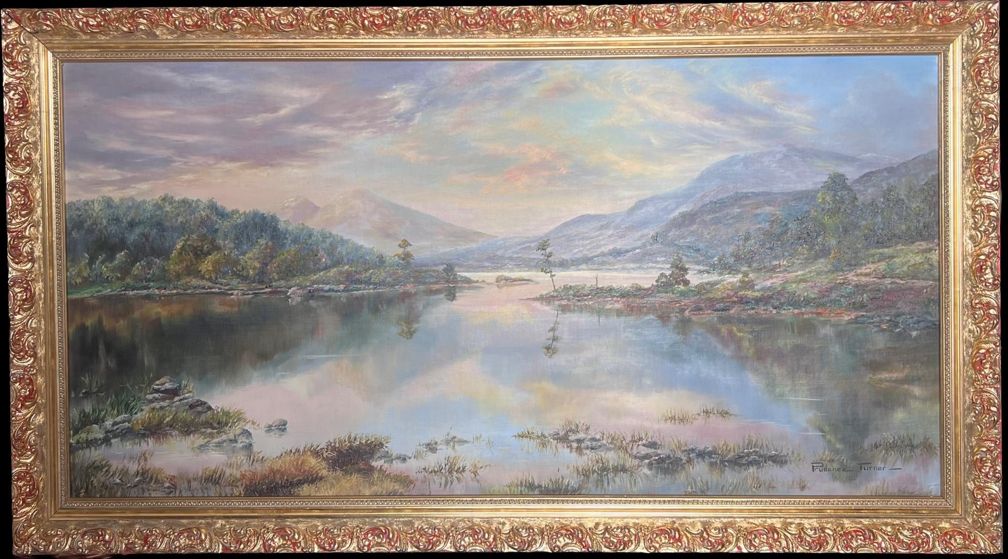 Prudence Turner Animal Painting - Huge Scottish Loch Landscape Signed Oil Painting British 20th century