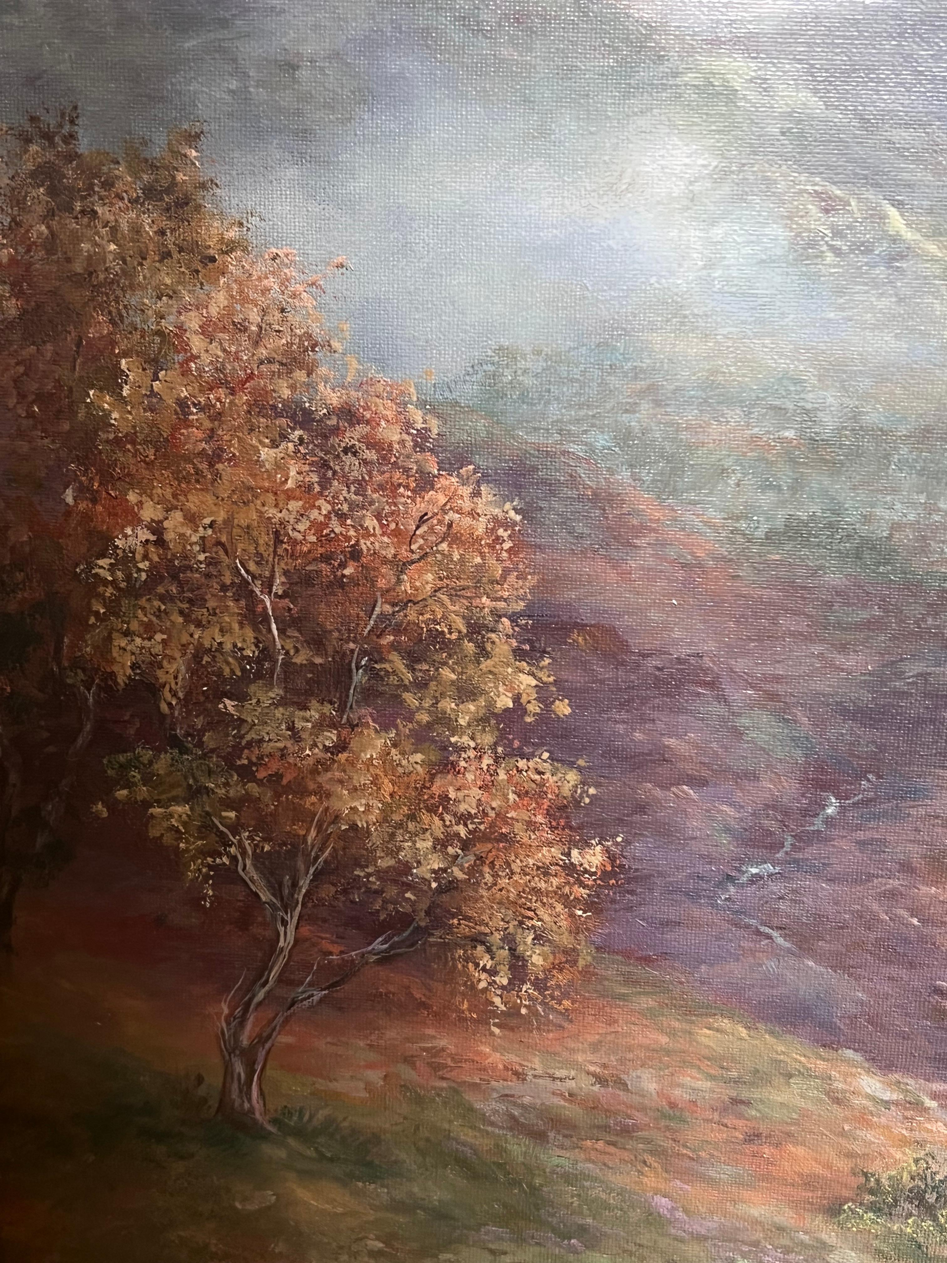 Riesiges schottisches Ölgemälde Hirsche in bergiger Herbstlandschaft Signiert Gerahmt im Angebot 5