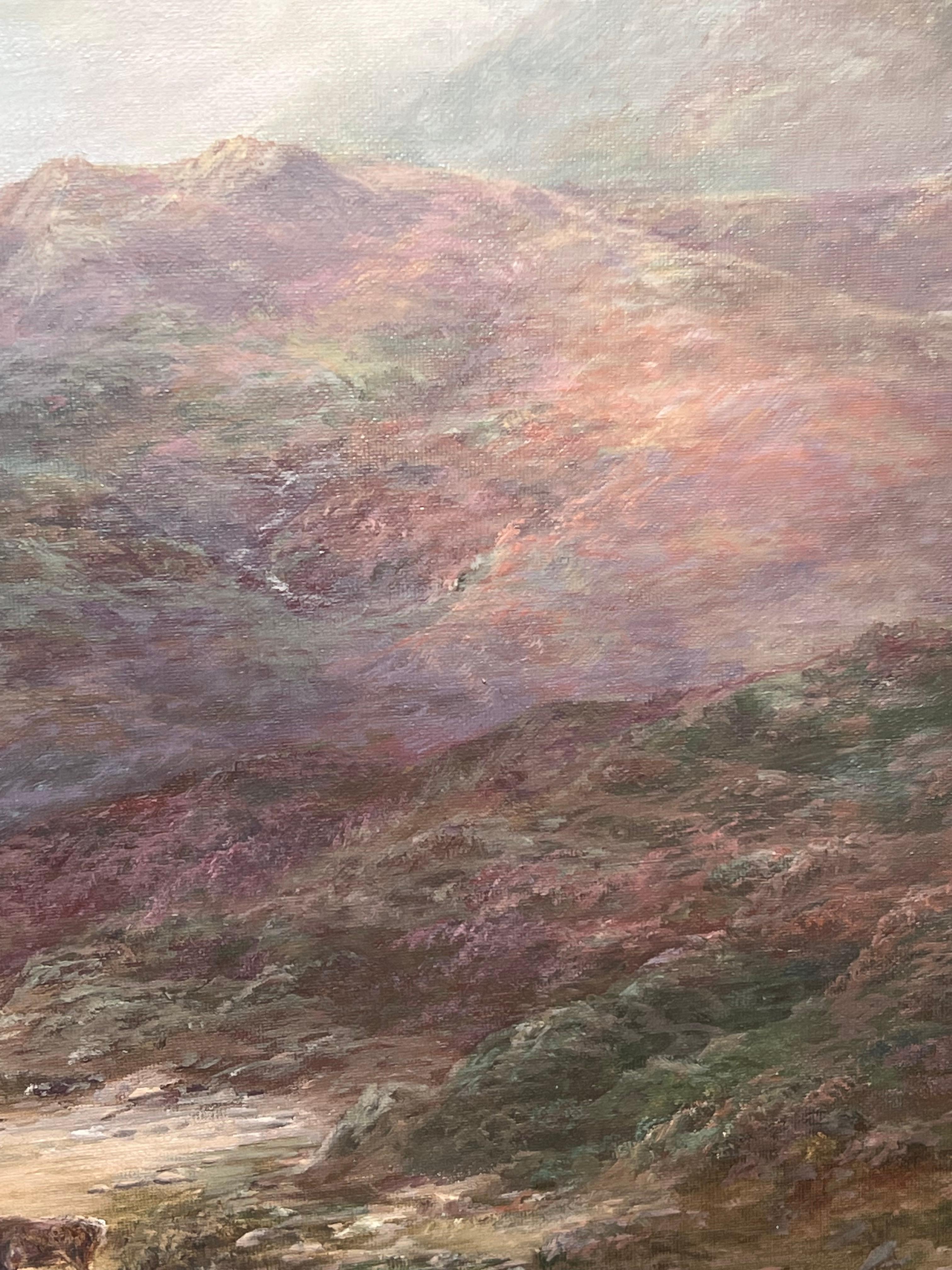 Riesiges schottisches Ölgemälde Hirsche in bergiger Herbstlandschaft Signiert Gerahmt im Angebot 1