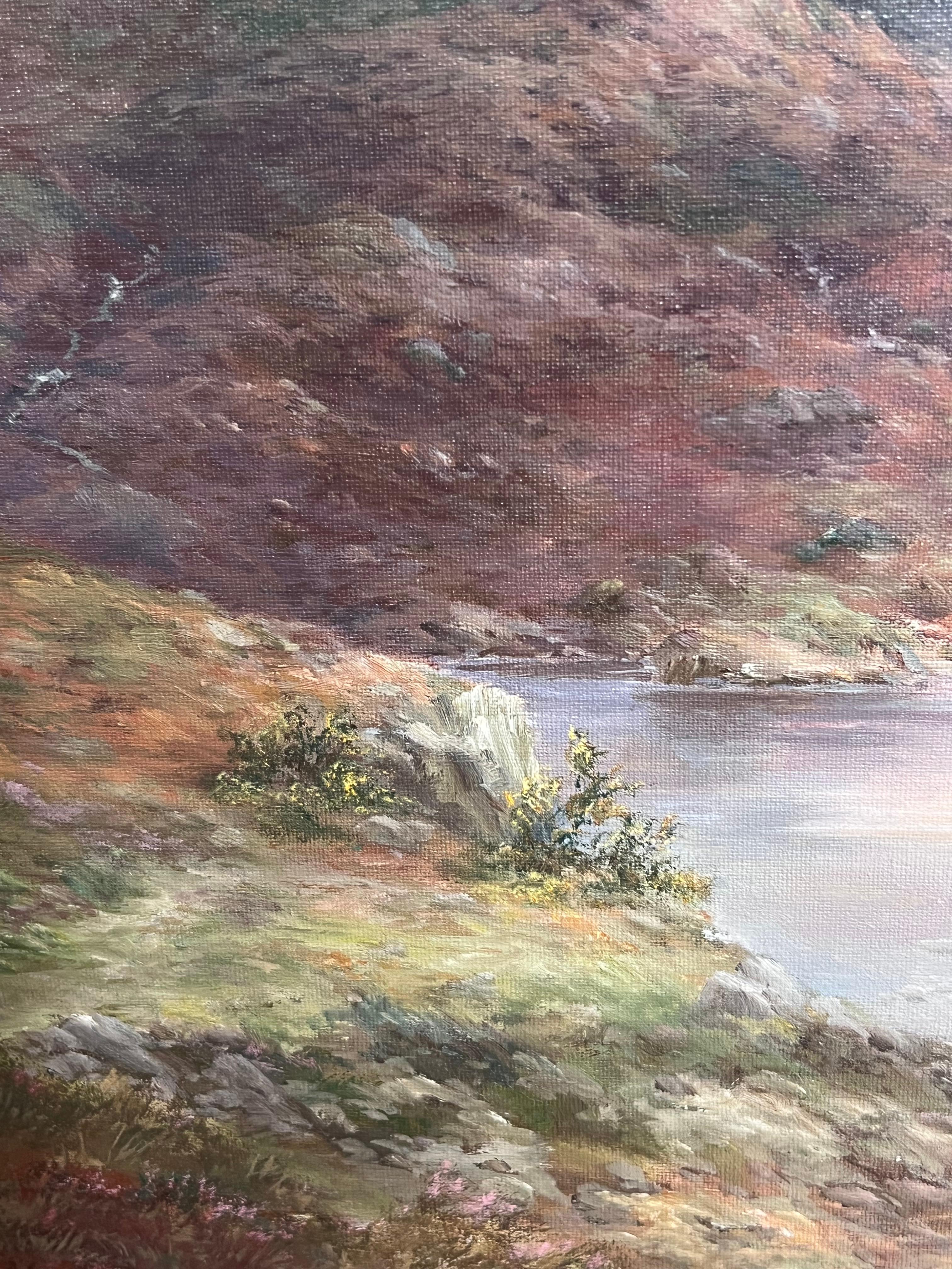 Riesiges schottisches Ölgemälde Hirsche in bergiger Herbstlandschaft Signiert Gerahmt im Angebot 4