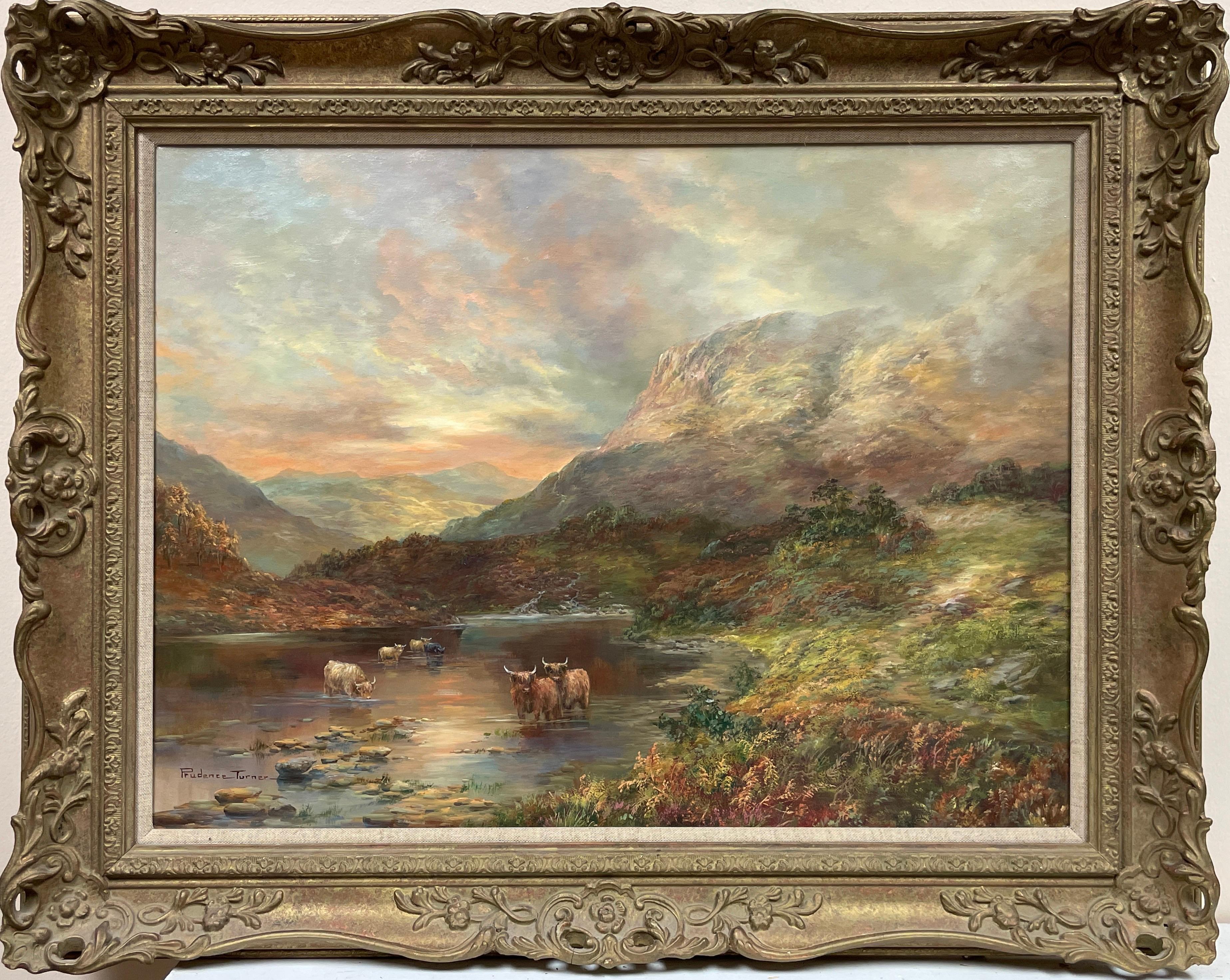Large Signed Original Oil - Scottish Highlands Loch with Cattle Watering