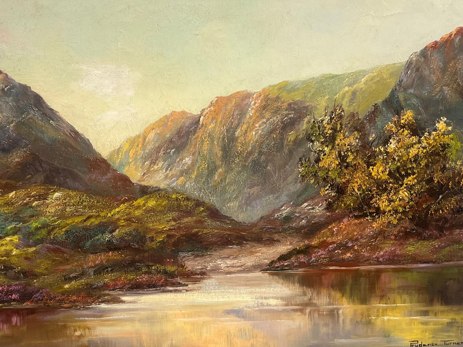 The Highland Loch (Loch Baddagyle)
signed by Prudence Turner, British b. 1930, signed. 
oil painting on canvas, framed.
framed: 23 x 43 inches
canvas:  20 x 40 inches

Provenance: private collection, England. 

Condition: The painting is in
