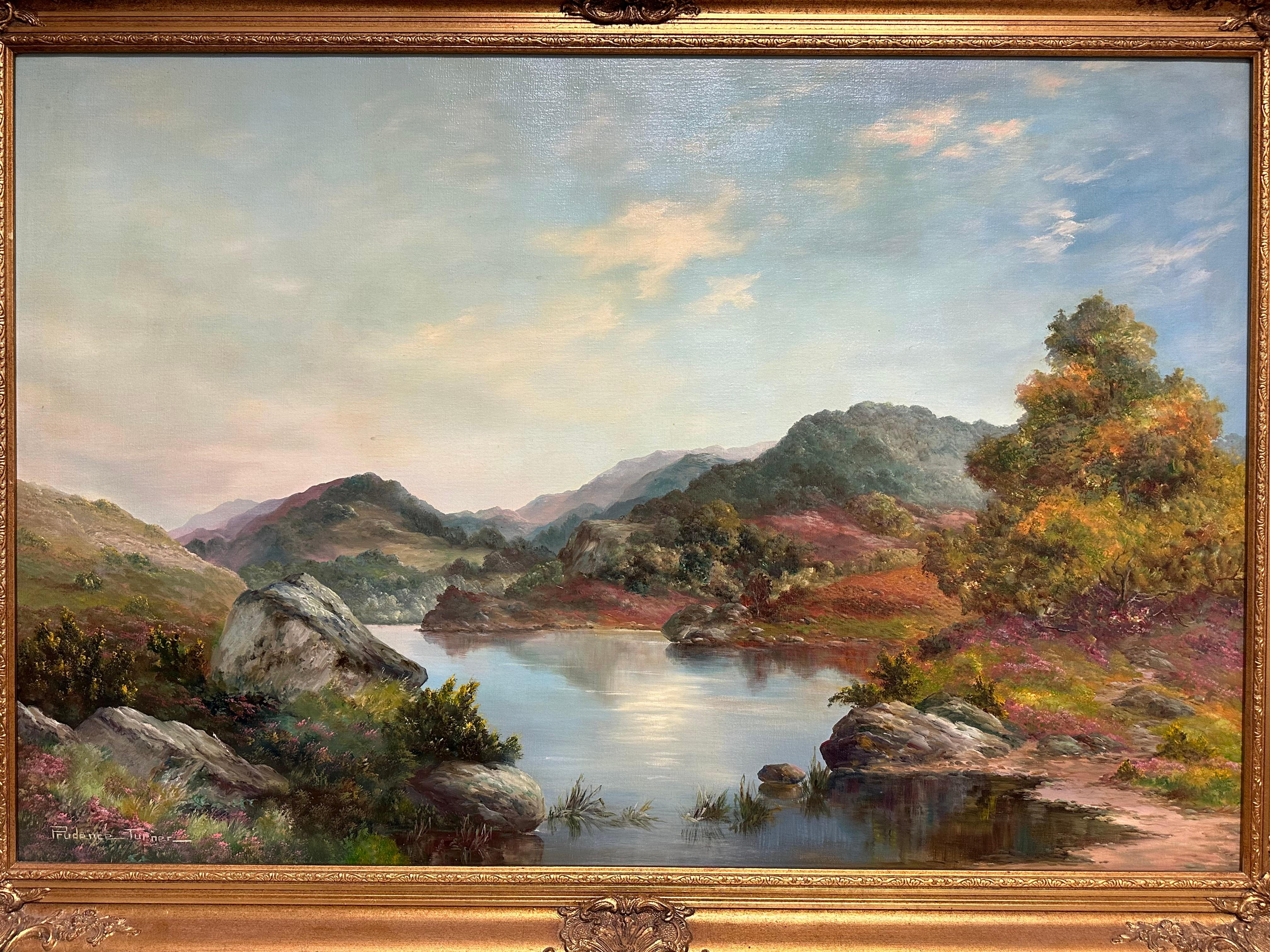 The Highland Loch (Loch Lomond)
signed by Prudence Turner, British b. 1930, signed. 
oil painting on canvas, framed.
framed: 29.5 x 41 inches
canvas:  24 x 36 inches

Provenance: private collection, England. 

Condition: The painting is in excellent