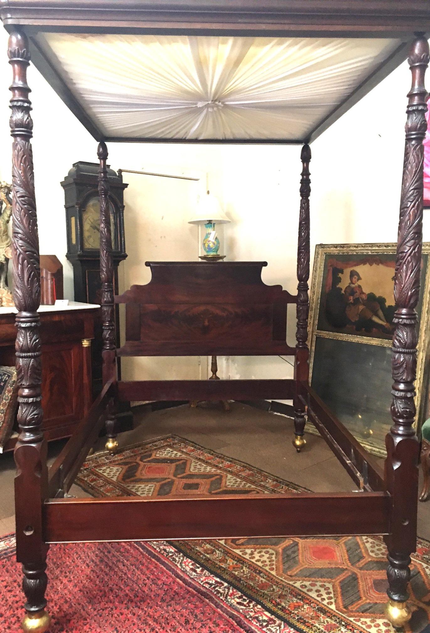 Prudent Mallard attrib. American Rococo Revival Mahogany Tester Bed For Sale 3