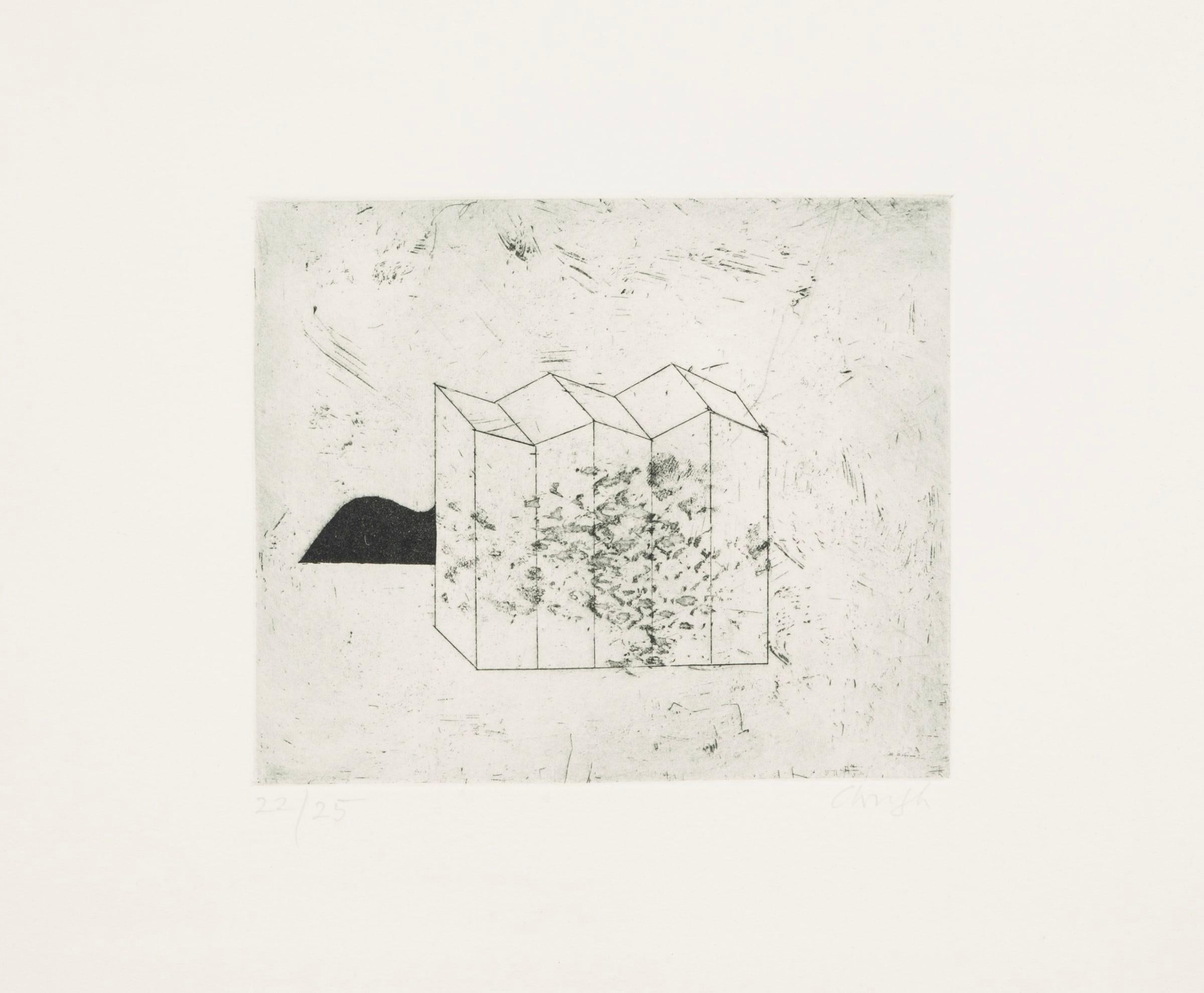Setting I (Warehouse) by Prunella Clough, 1998

Additional information:
Medium: etching
26.5 x 31.5 cm
10 3/8 x 12 3/8 in
signed and numbered 22/25 in pencil

Prunella Clough was an English painter, draughtsman and printmaker.

Born on November 11