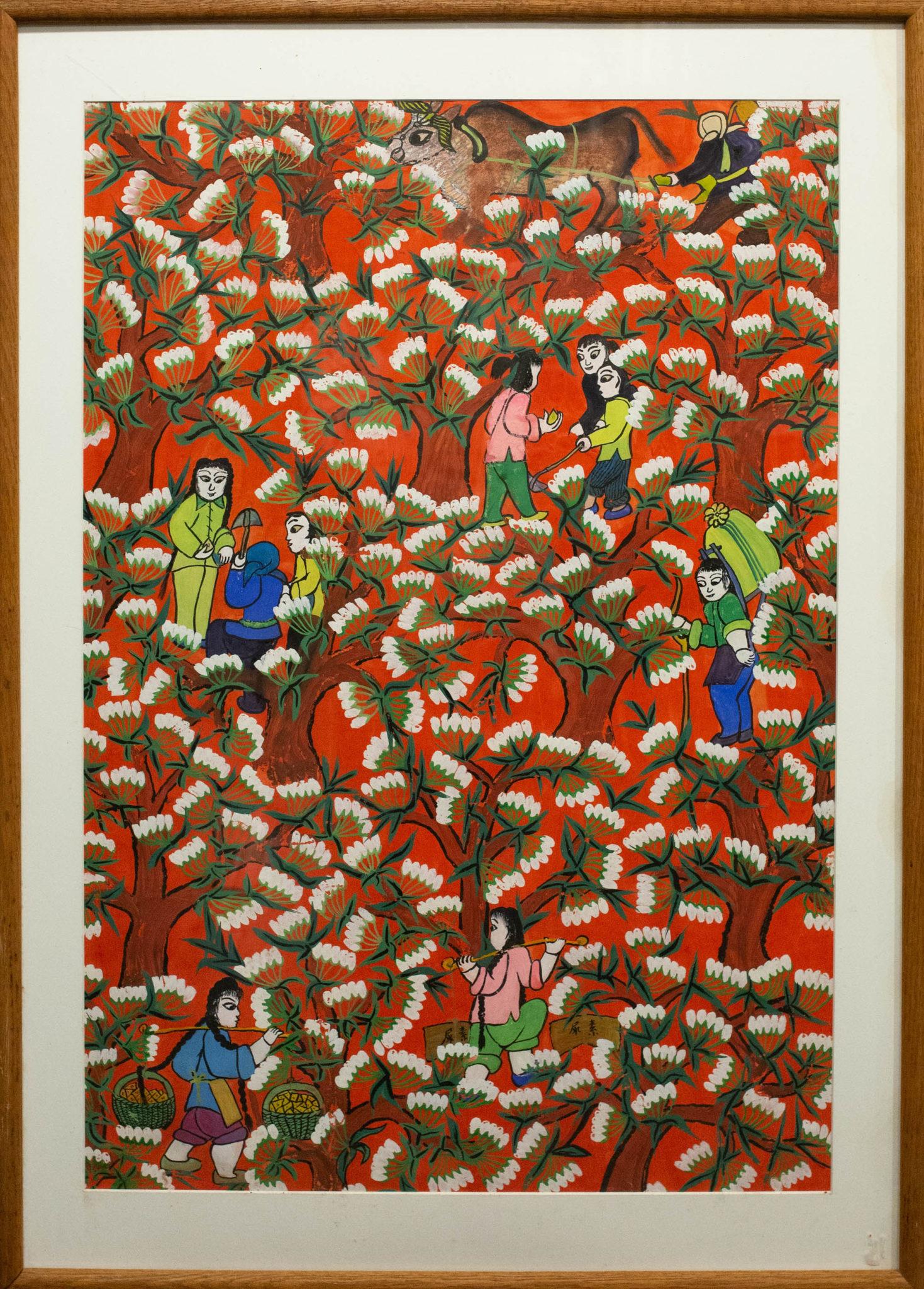 Chinese gouache painting on paper of farmers tending the land. Signed on the reverse, comes framed.