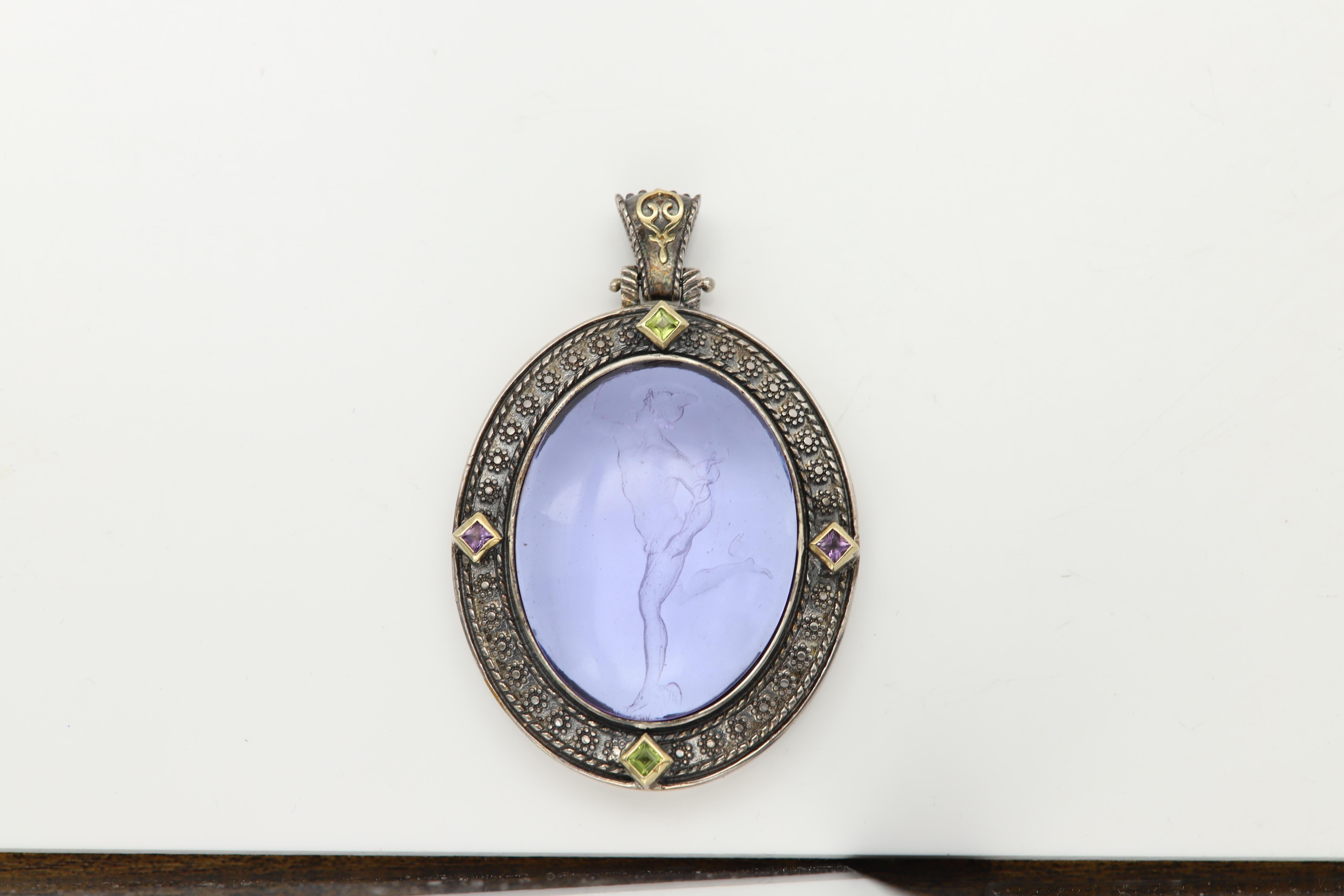 Vintage Murano Glass Pendant Italian Glass Cameo of Greek Hermes God For Sale 2