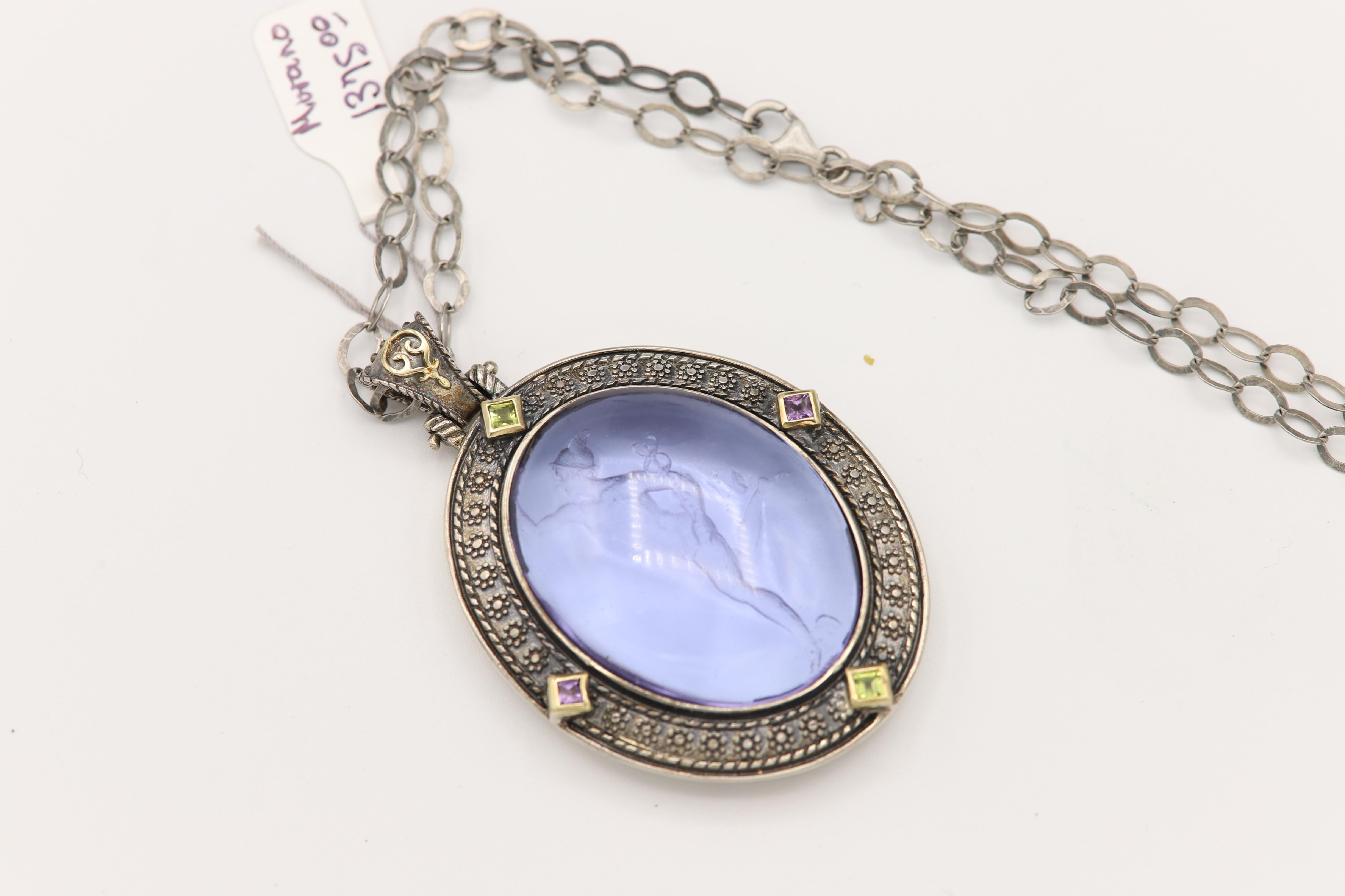 Vintage Murano Glass Pendant Italian Glass Cameo of Greek Hermes God For Sale 4