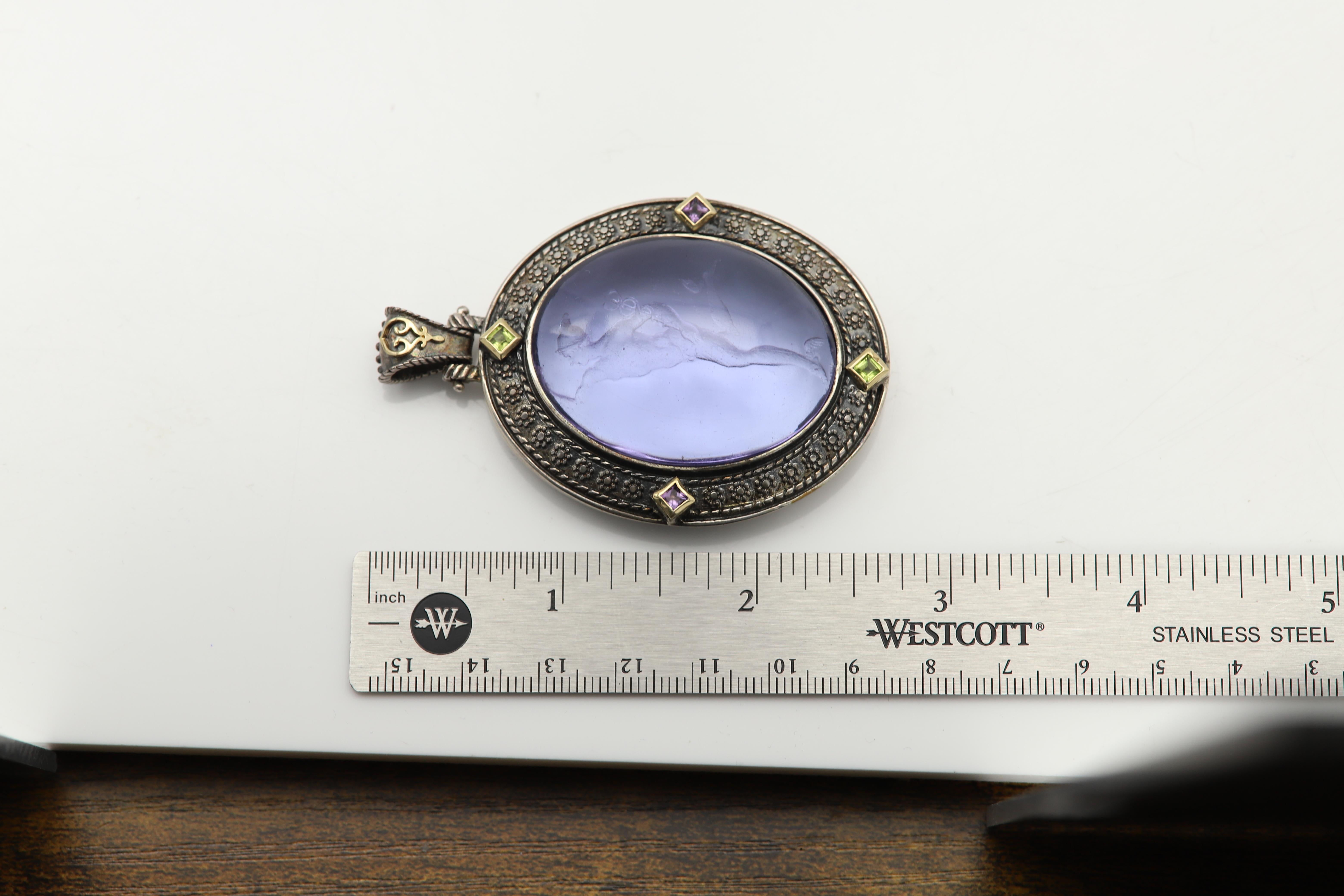 Vintage Murano Glass Pendant Italian Glass Cameo of Greek Hermes God For Sale 1