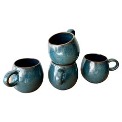Prussian Blue Handmade Organic Modern Ceramic Mugs, Set of 4