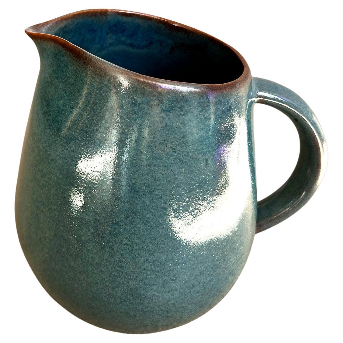 Prussian Blue Handmade Organic Modern Ceramic Pitcher, in Stock For Sale
