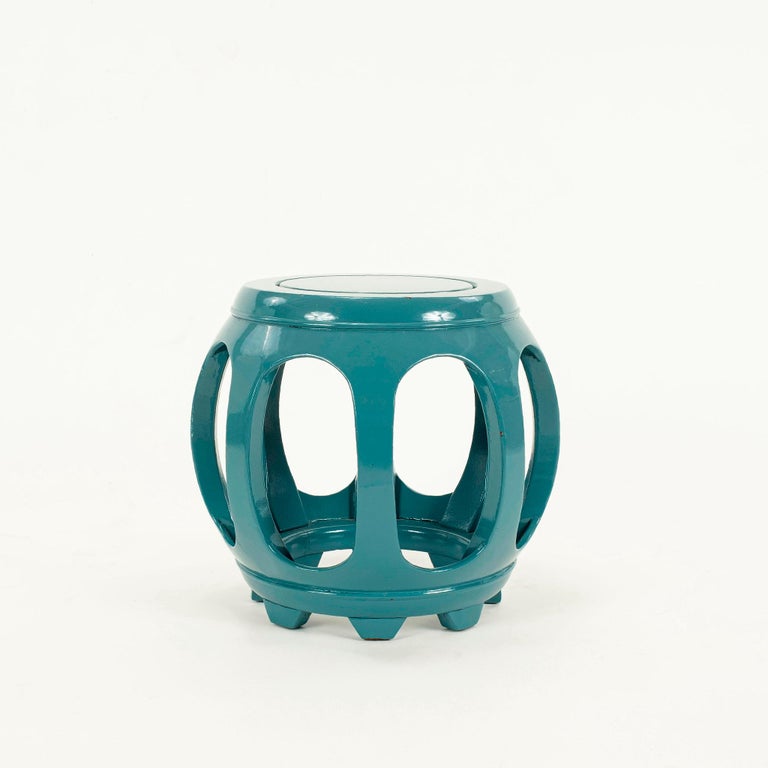 Prussian Blue Lacquered Chinese Drum Stool For Sale at 1stDibs