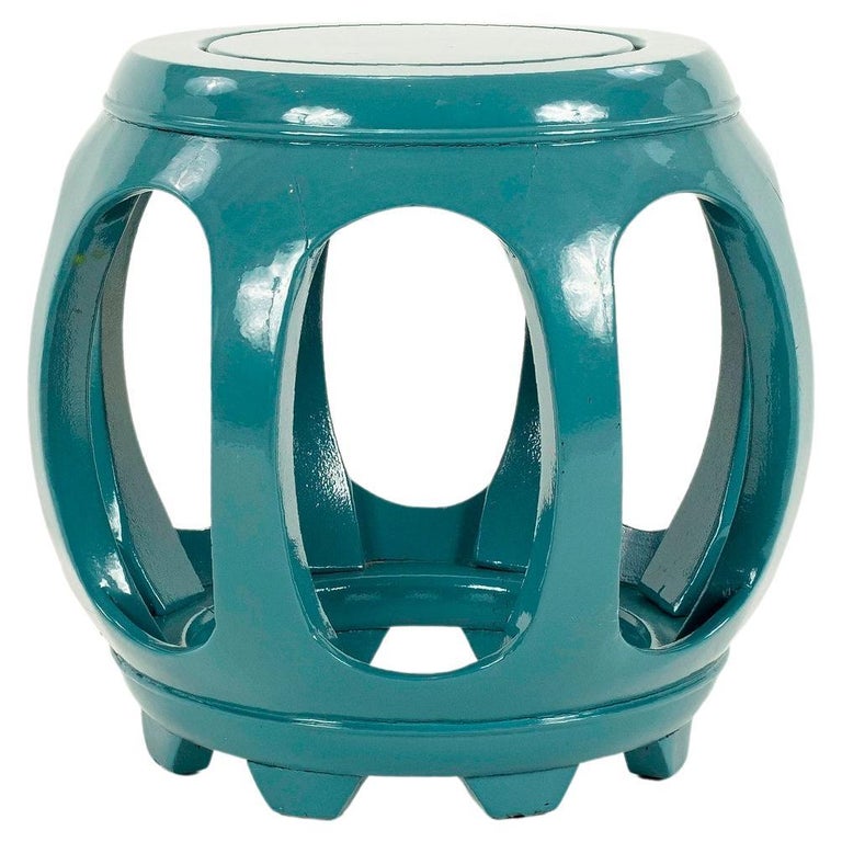 Prussian Blue Lacquered Chinese Drum Stool For Sale at 1stDibs