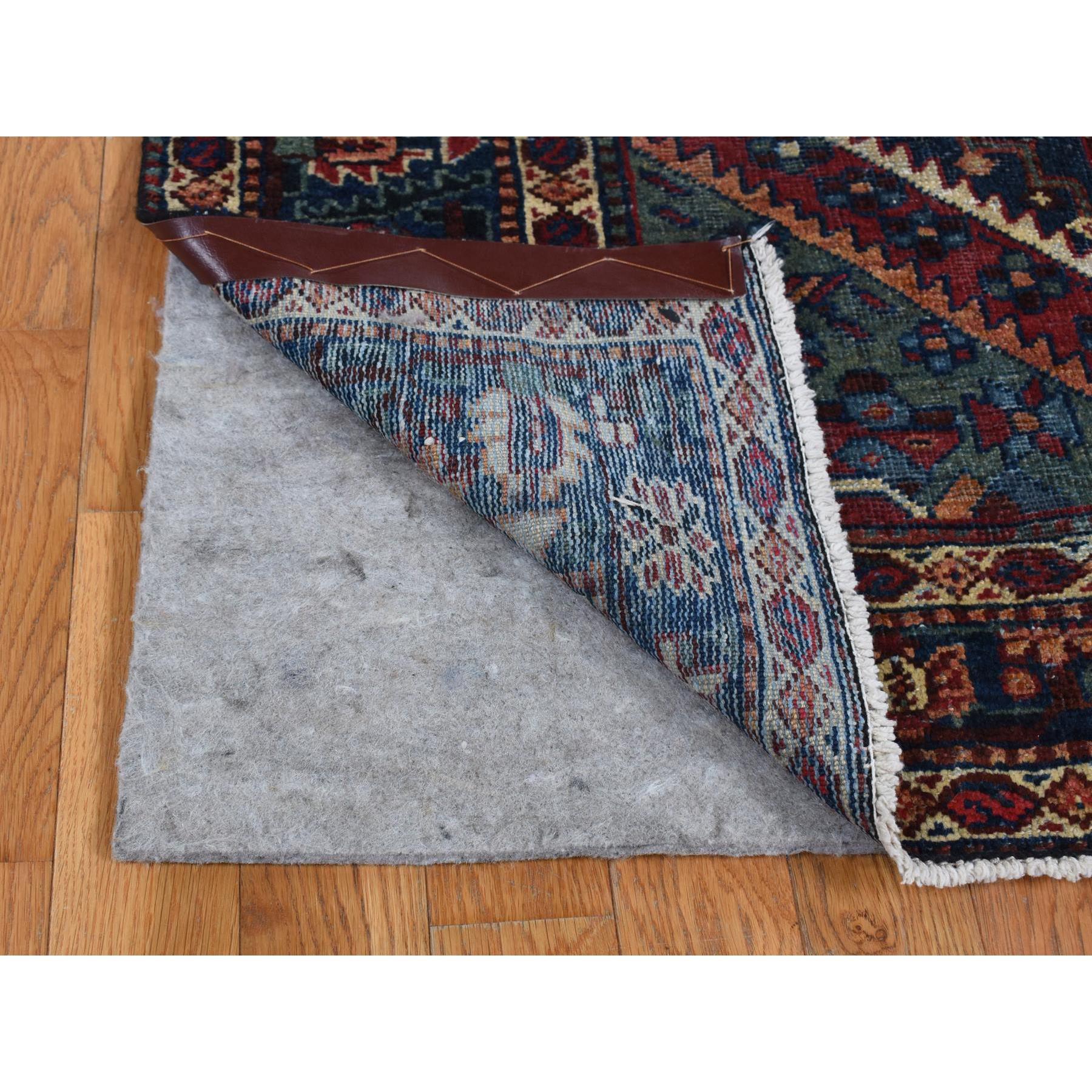 Medieval Prussian Blue Vintage Persian Bakhtiari Even Wear Wool Hand Knotted Runner Rug For Sale