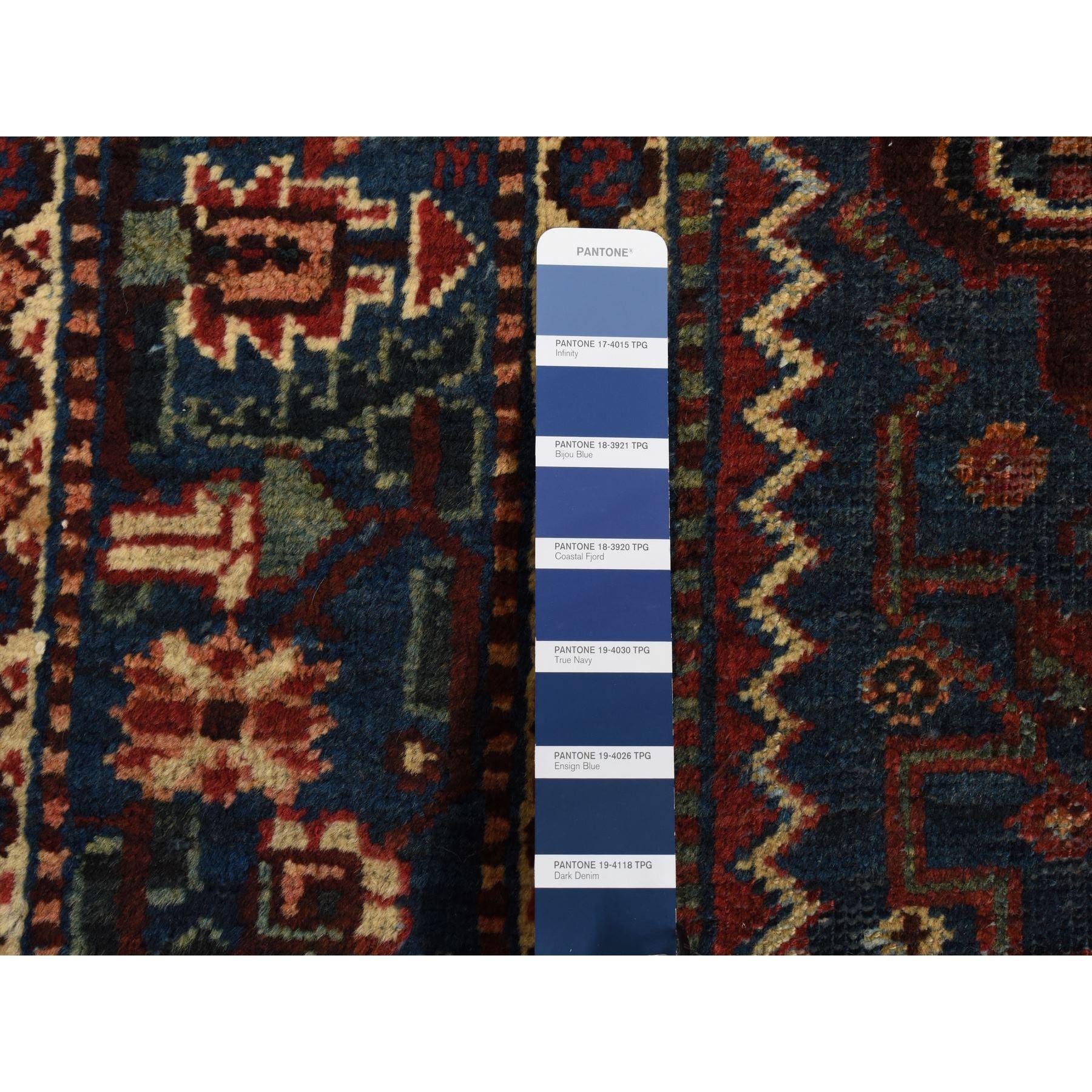 Prussian Blue Vintage Persian Bakhtiari Even Wear Wool Hand Knotted Runner Rug In Good Condition For Sale In Carlstadt, NJ