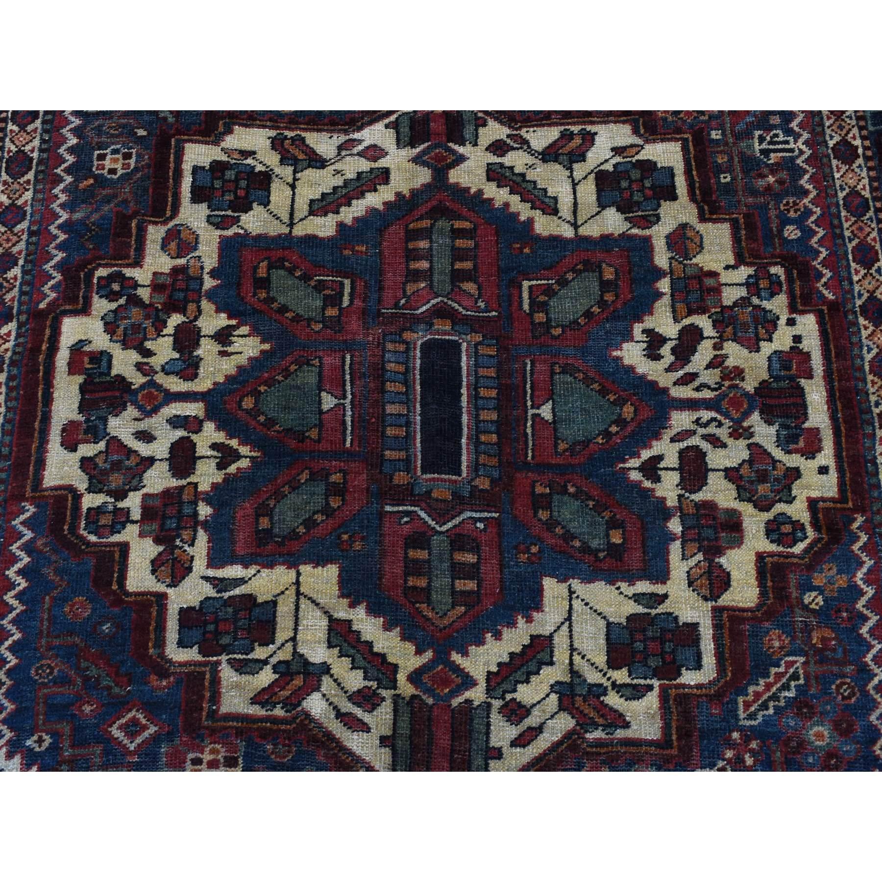 Mid-20th Century Prussian Blue Vintage Persian Bakhtiari Even Wear Wool Hand Knotted Runner Rug For Sale