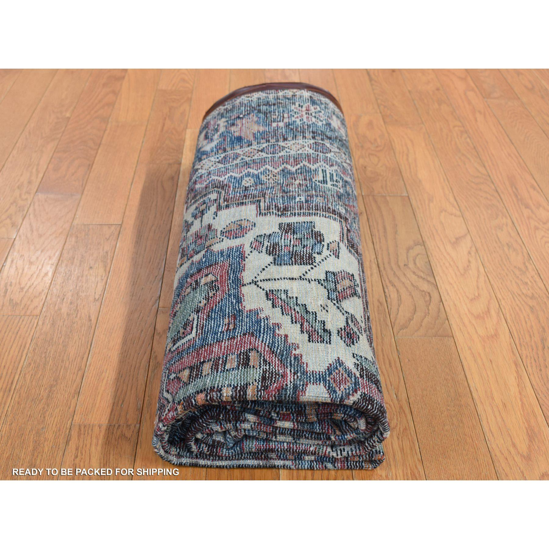 Prussian Blue Vintage Persian Bakhtiari Even Wear Wool Hand Knotted Runner Rug For Sale 1