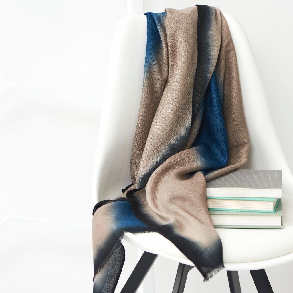 Prussian Ombre Dyed Cashmere Merino Artisanal Scarf  5