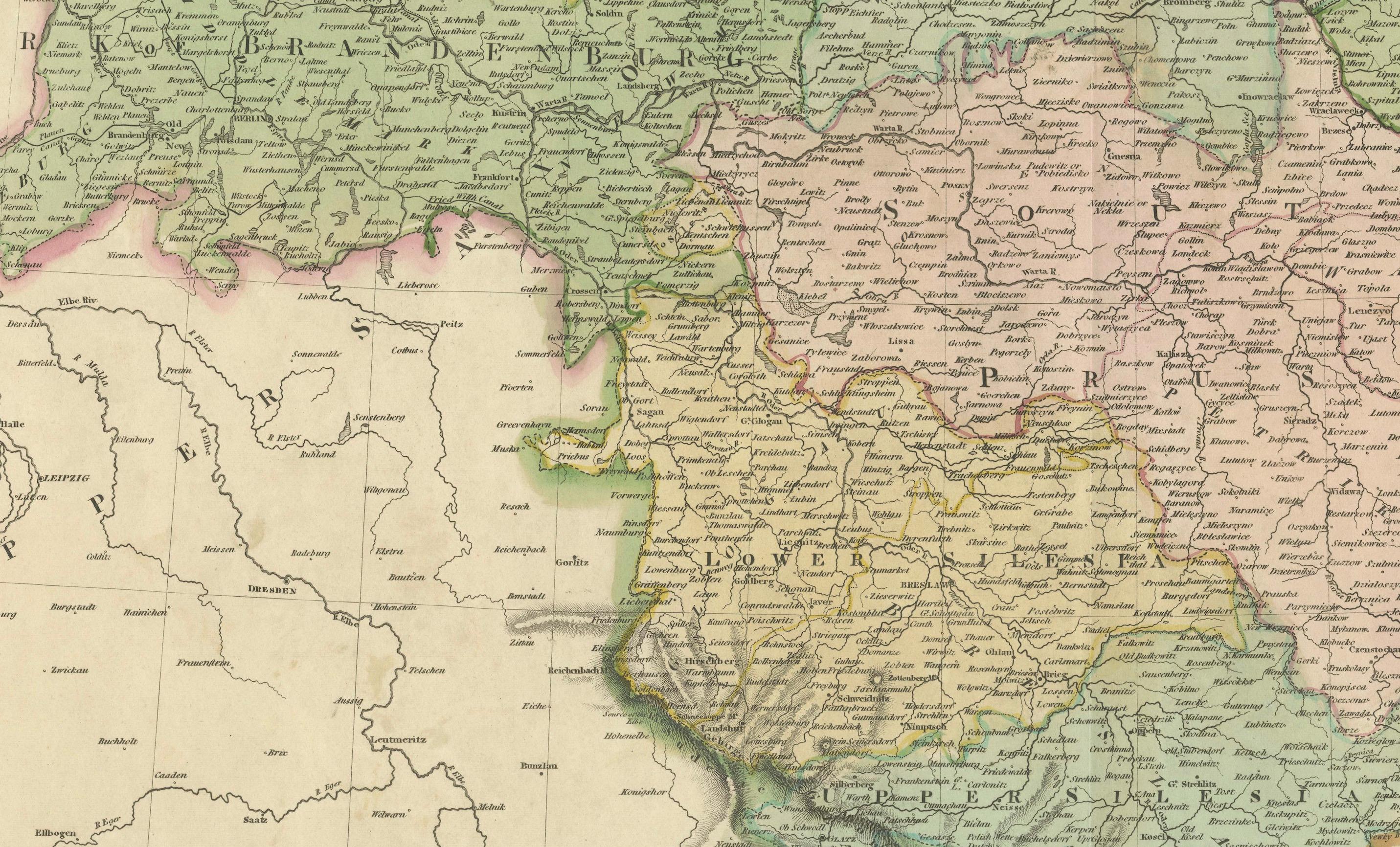 Prussian Dominions Map by John Pinkerton, 1818 - Detailed Copperplate Engraving

Description: This detailed map by John Pinkerton depicts the Prussian Dominions as of 1818, including regions of the former Kingdom of Poland. Colored by provinces, the