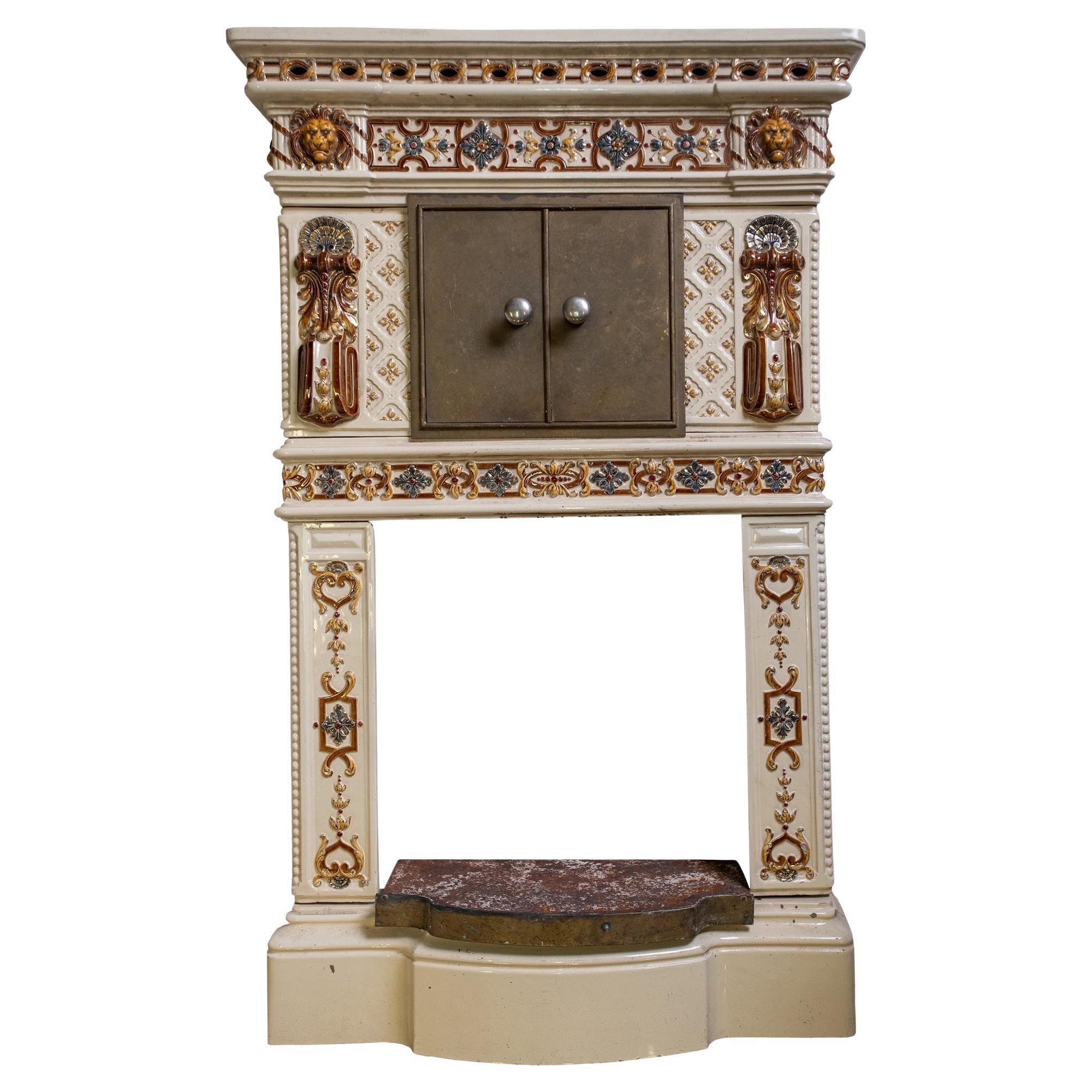 Prussian Fireplace in Sarreguemines Earthenware, France End of the 19th Century For Sale
