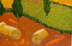 Cyprus Lined Wheat Fields Painting, Acrylic on Wrapped Canvas, Signed