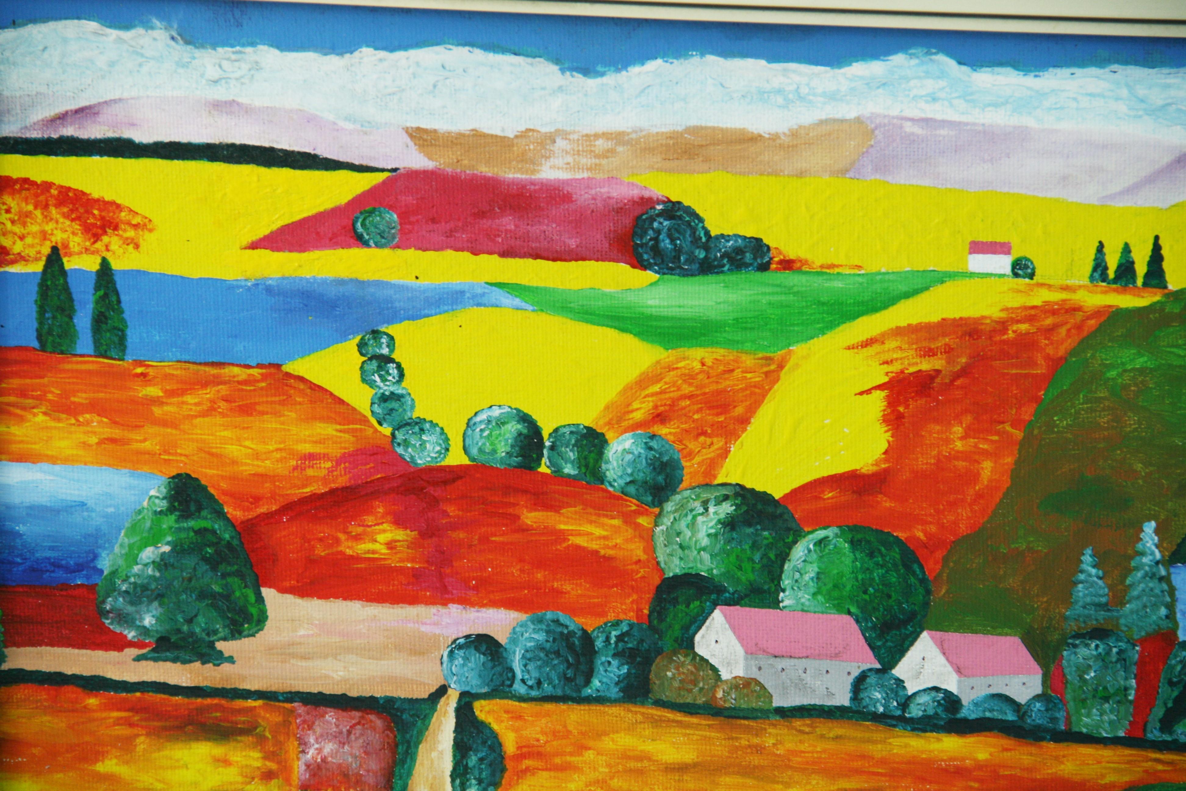 Paesaggio di villaggio colorato in stile fauvista italiano in vendita 1