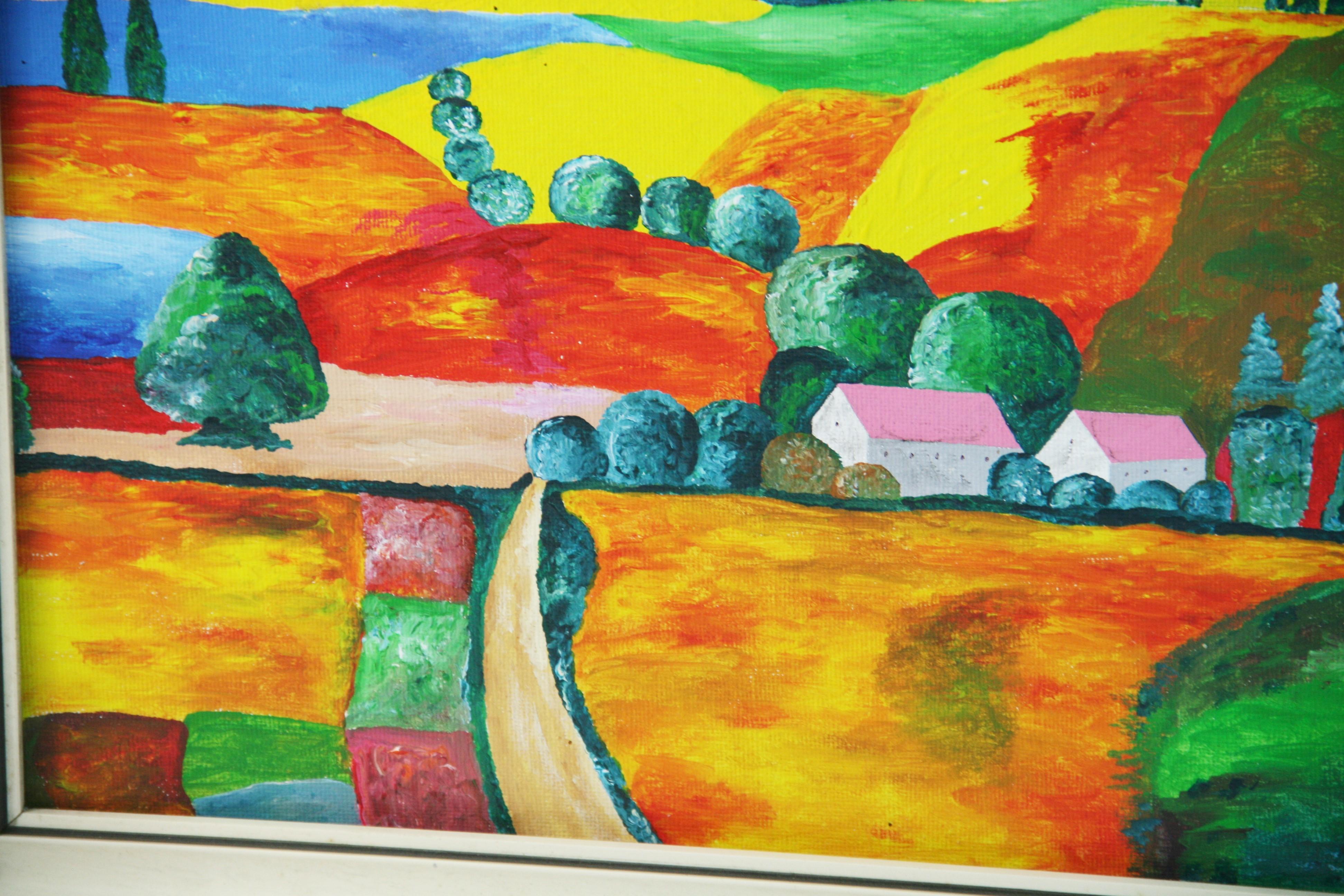 Paesaggio di villaggio colorato in stile fauvista italiano in vendita 2