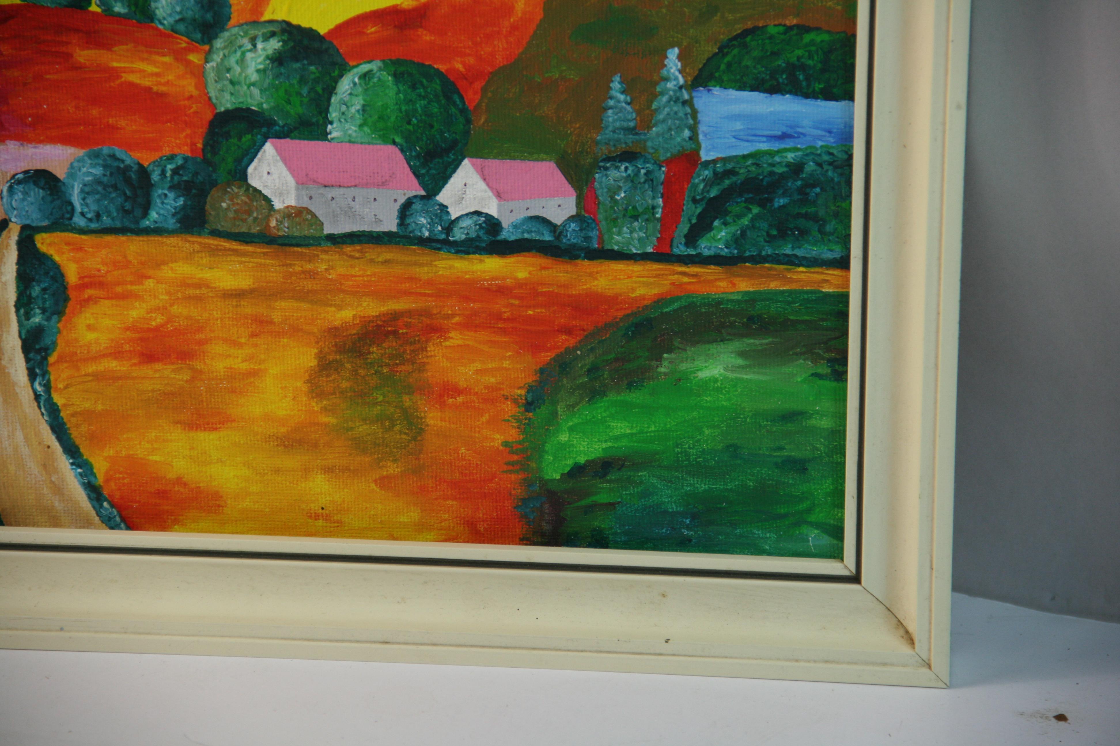 Paesaggio di villaggio colorato in stile fauvista italiano in vendita 3