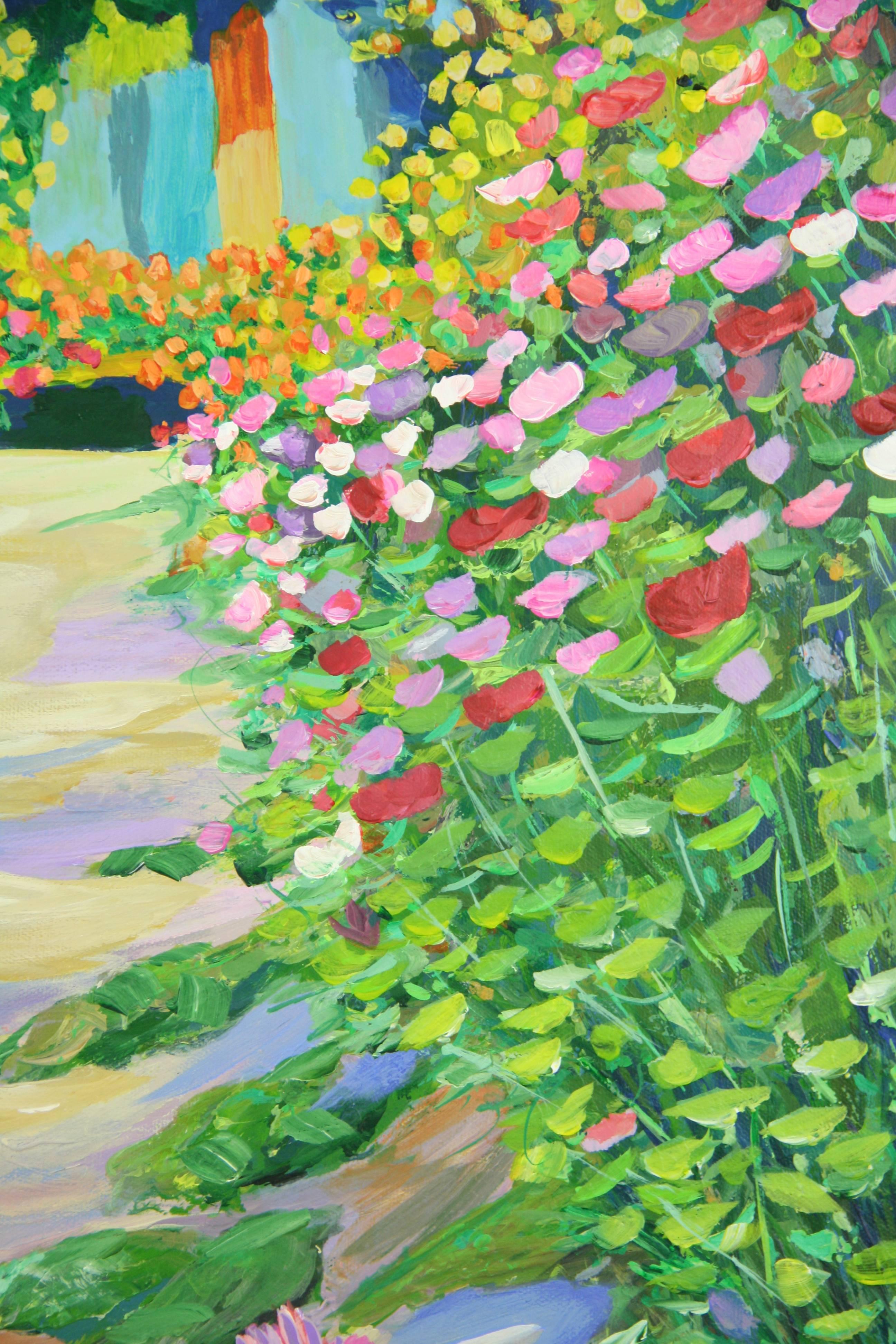 Impressionista italiano di grandi dimensioni  Sentiero del giardino Giardino fiorito  Paesaggio  Pittura in vendita 1