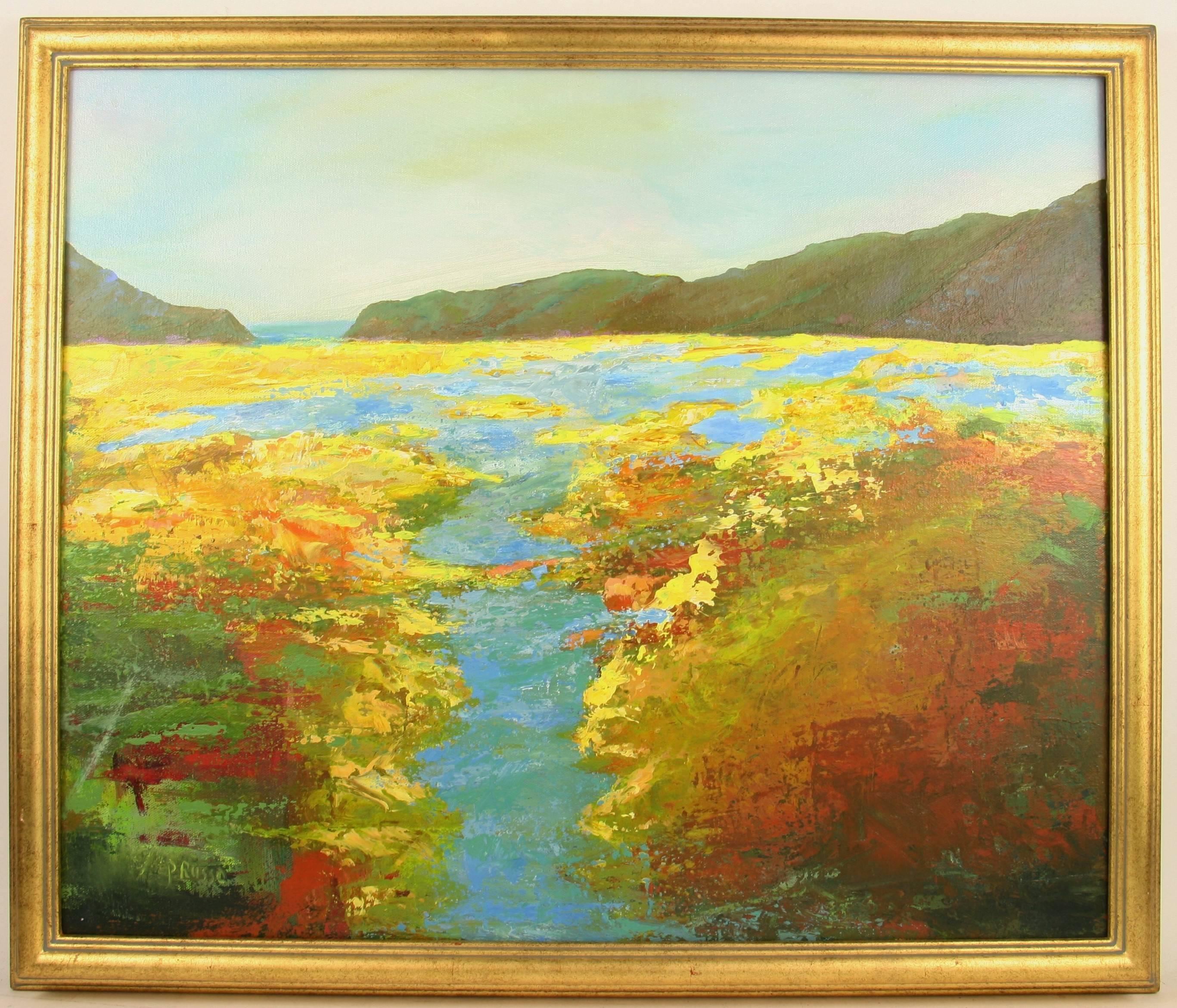 Marshes Contemporary Abstract Painting, Oil on Canvas, Framed, Signed