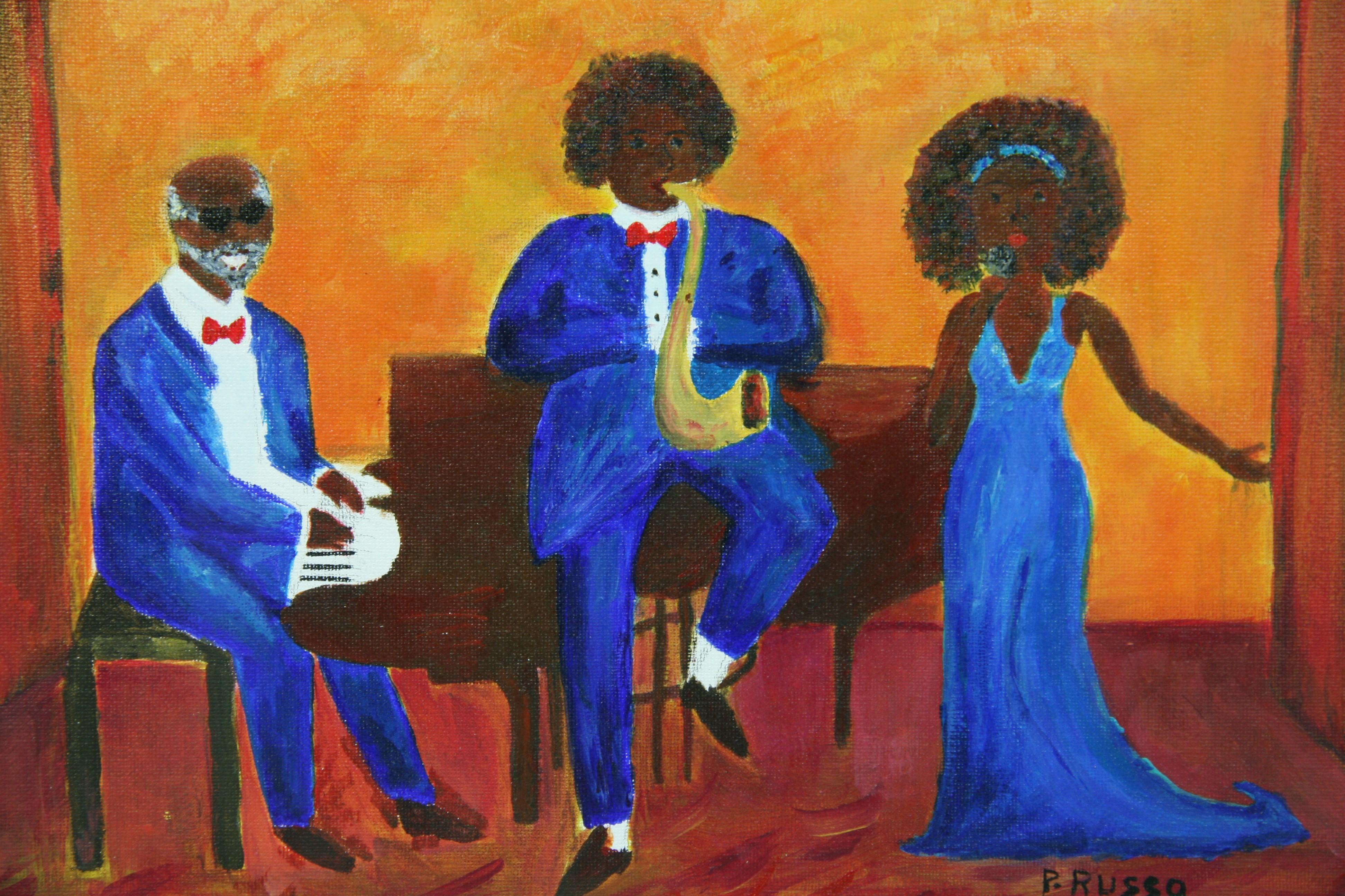 Gruppo Jazz di New Orleans - Figurative Painting Arancia di P.Russo