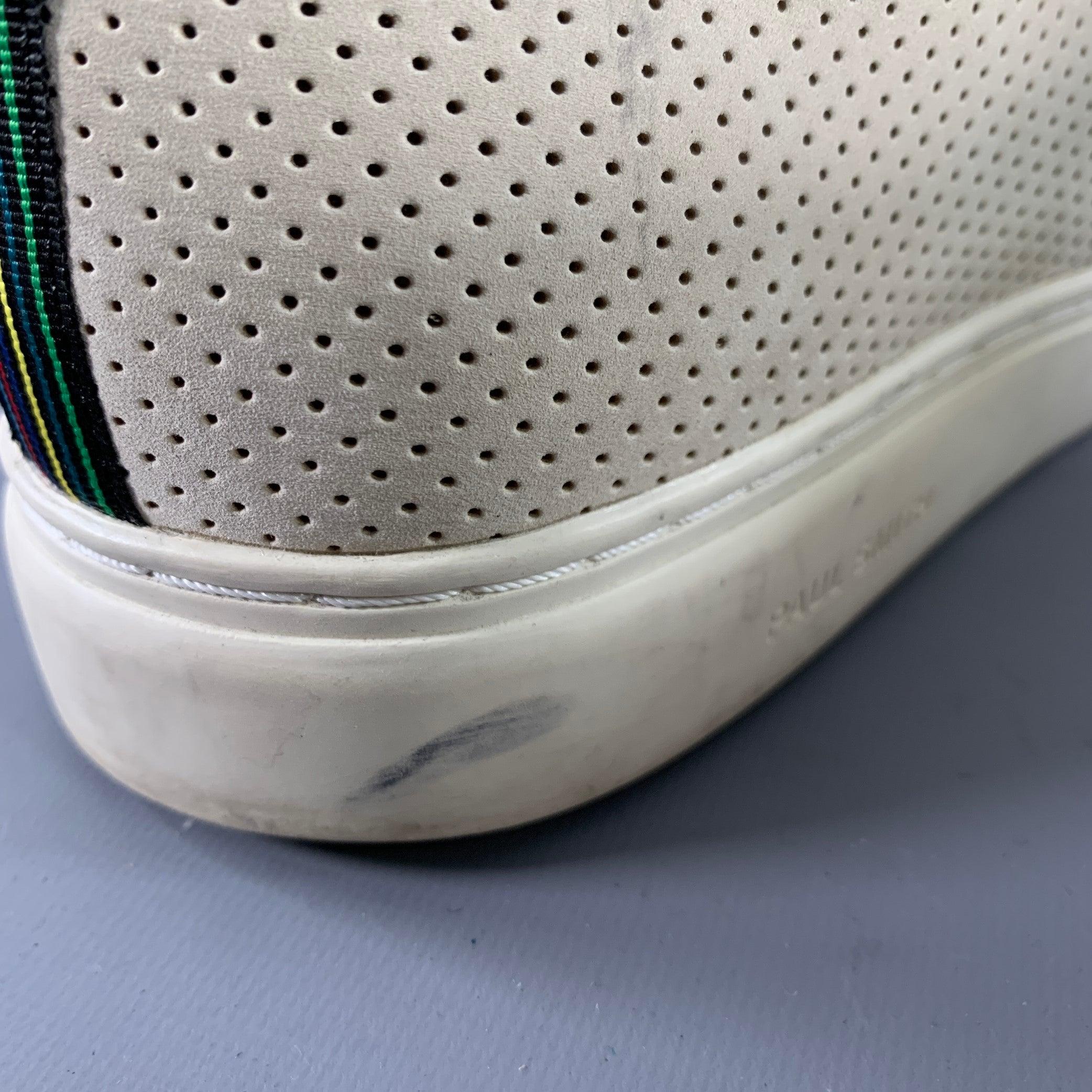 PS by PAUL SMITH Size 12 Grey Stone Perforated Leather Cap Toe Sneakers For Sale 6