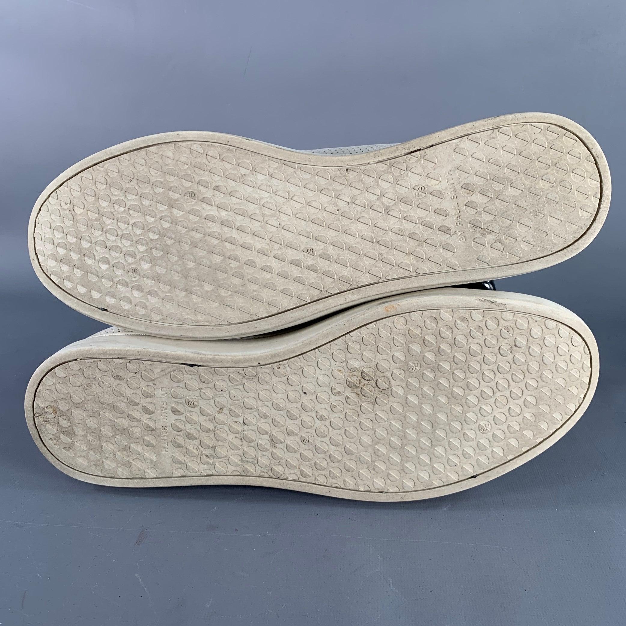 PS by PAUL SMITH Size 12 Grey Stone Perforated Leather Cap Toe Sneakers For Sale 1