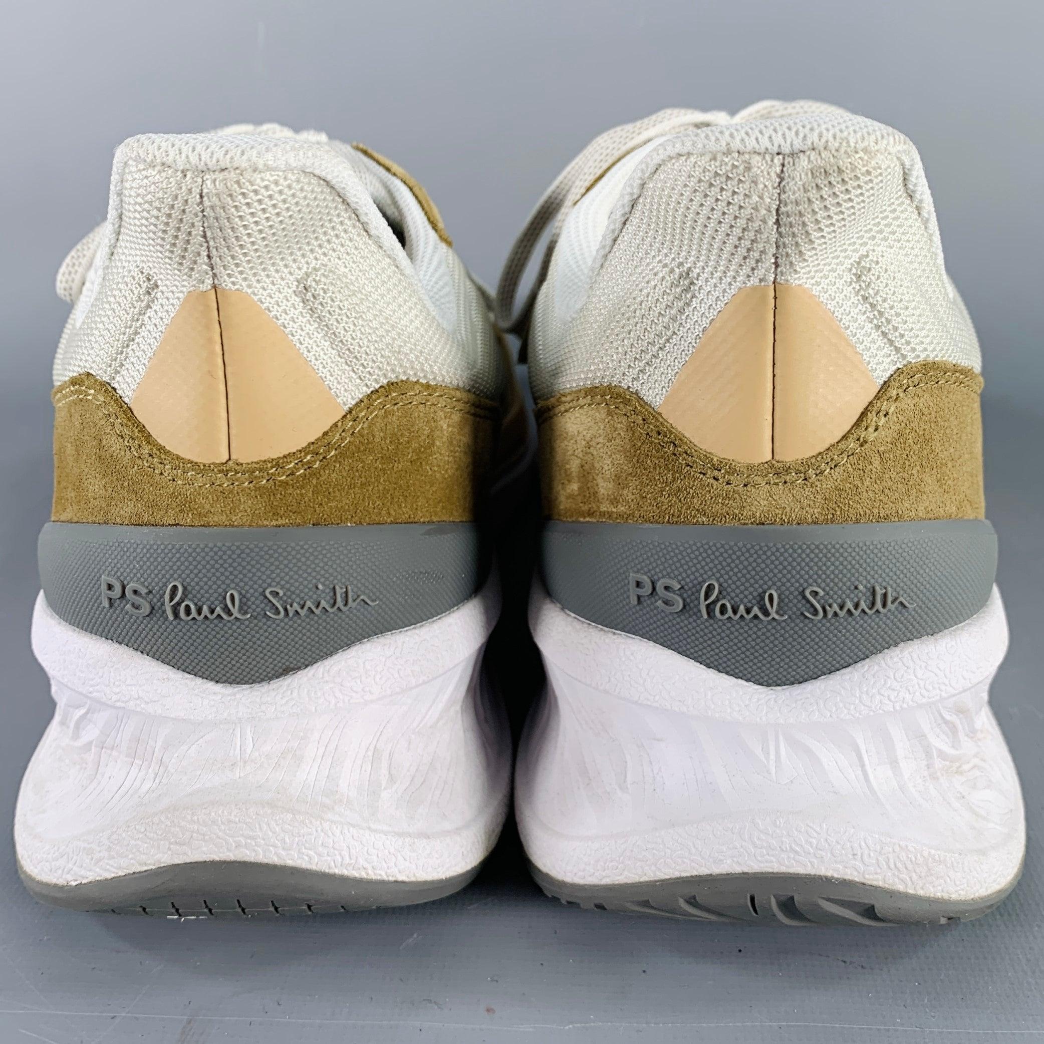 PS by PAUL SMITH Größe 12 Khaki Grau Mixed Fabrics Color Block Nylon Turnschuhe (Beige) im Angebot
