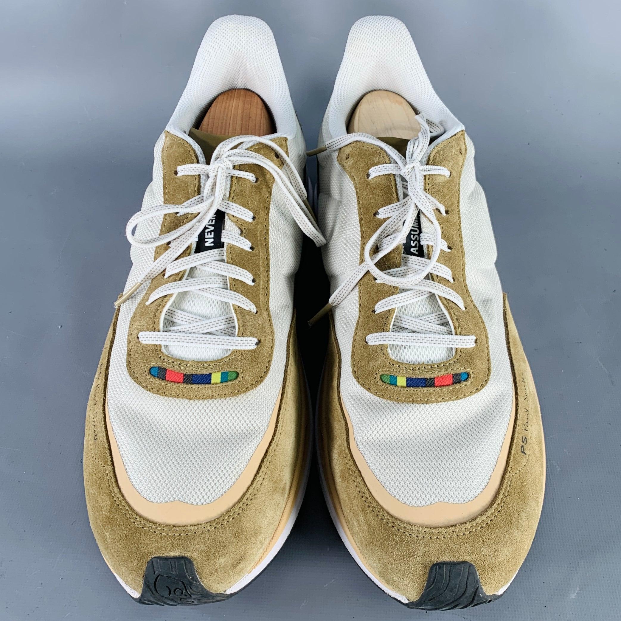 PS by PAUL SMITH Größe 12 Khaki Grau Mixed Fabrics Color Block Nylon Turnschuhe im Zustand „Gut“ im Angebot in San Francisco, CA