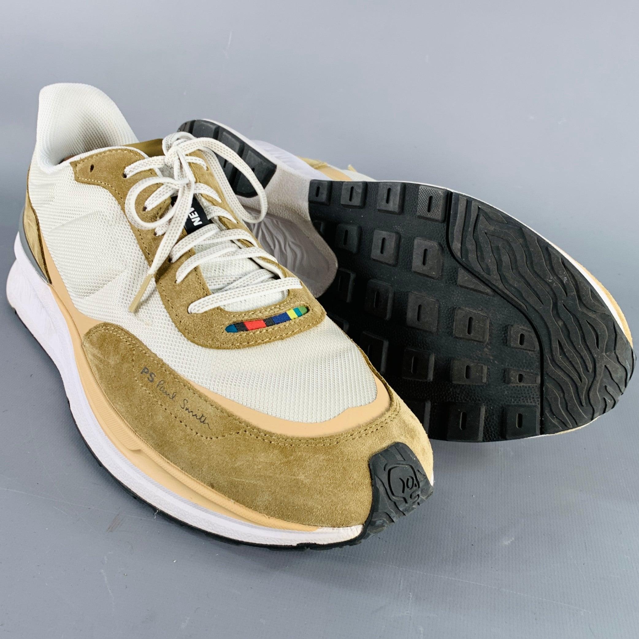 PS by PAUL SMITH Größe 12 Khaki Grau Mixed Fabrics Color Block Nylon Turnschuhe Herren im Angebot