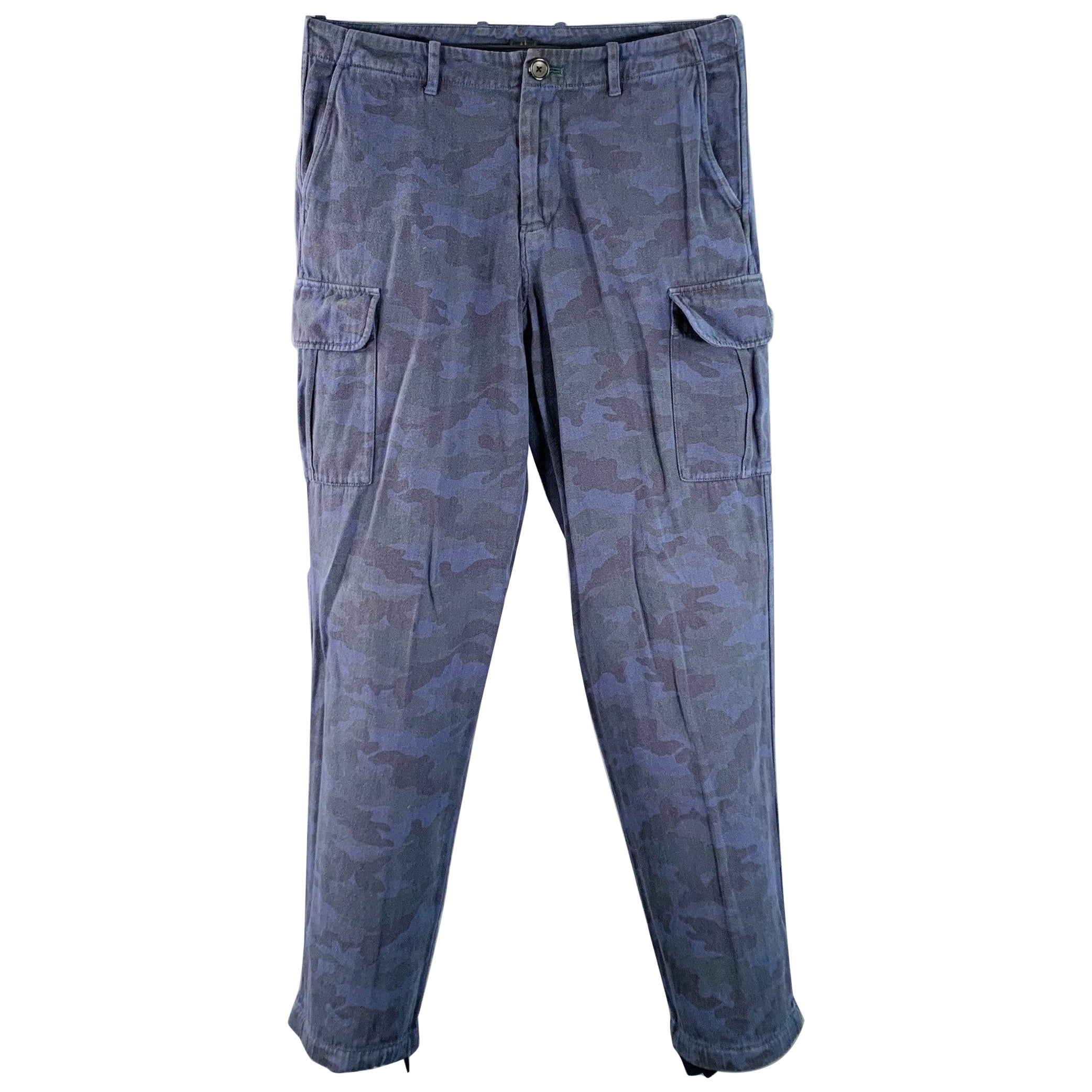 PS by PAUL SMITH Size 30 Blue Grey Camouflage Cargo Zip Fly Casual Pants For Sale