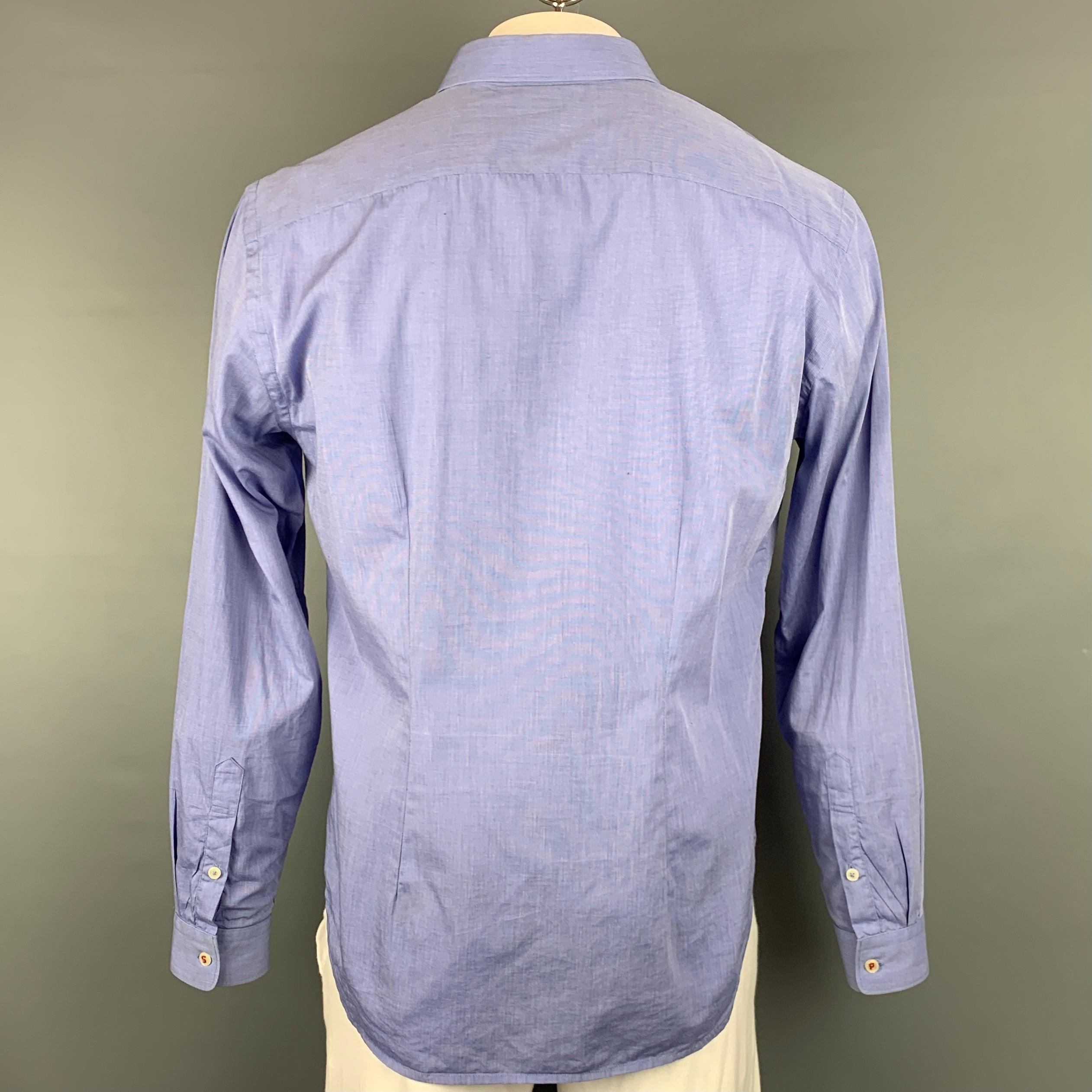 PS by PAUL SMITH Size L Blue Cotton One Peter Pan Collar Long Sleeve Shirt In Good Condition For Sale In San Francisco, CA