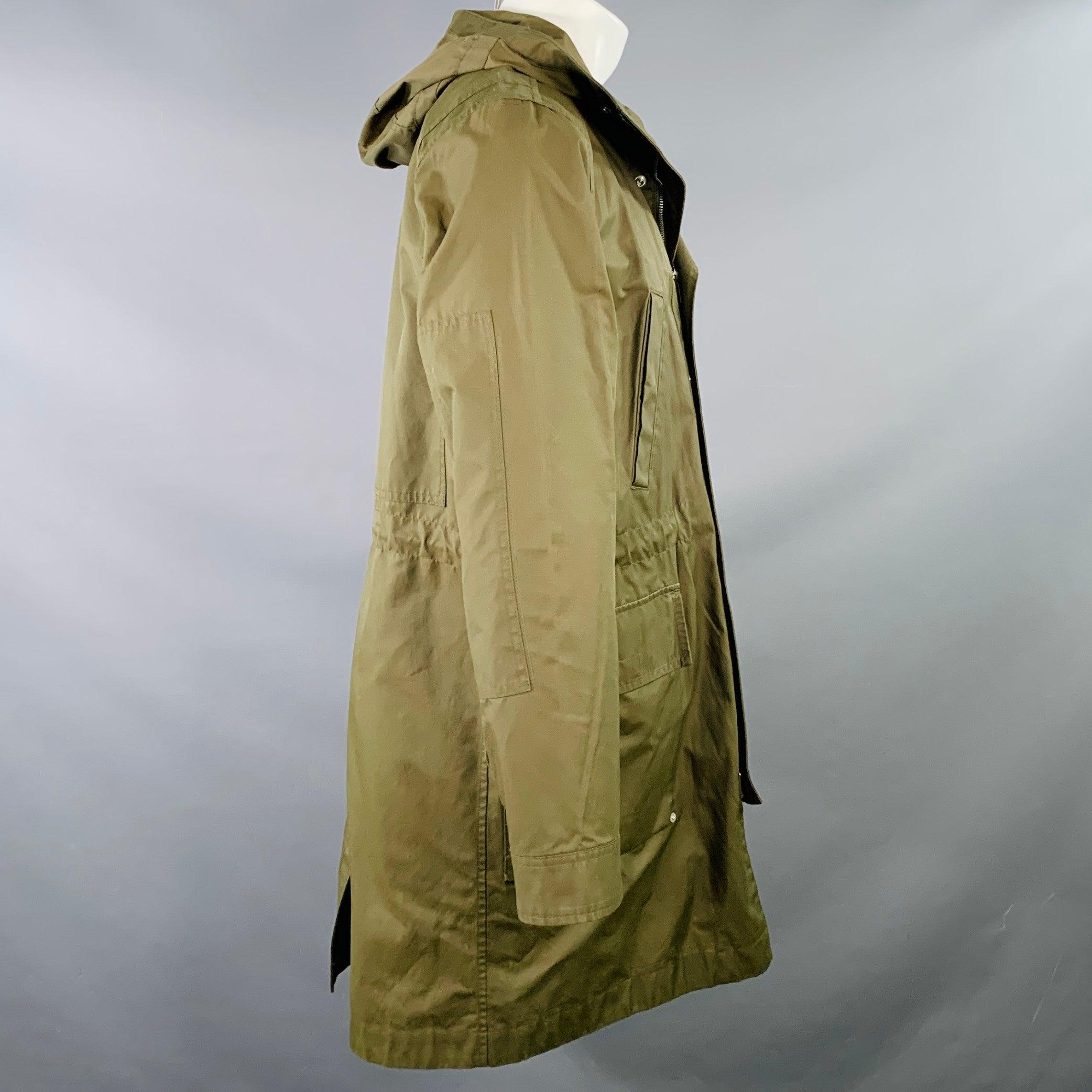 Brown PS by PAUL SMITH Size M Green Olive Cotton Nylon Hooded Windbreaker Jacket For Sale